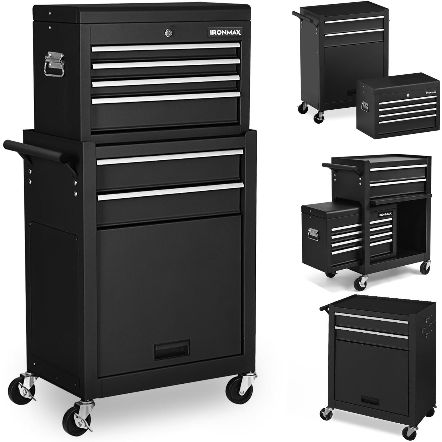 Ironmax Rolling Tool Chest, 6-Drawer Lockable Tool Cabinet W/ 4 Universal Wheels, 2 In 1 Detachable Tool Box Storage Organizer For Garage Workshop Repair Shop (6-Drawer, Black)