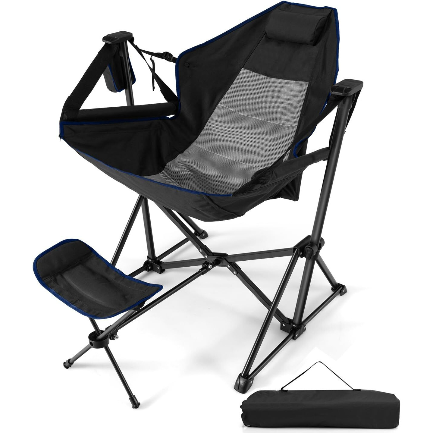 Happygrill Hammock Camping Chair Folding Camping Swinging Chair With Retractable Footrest, Cozy Head Pillow, Carrying Bag, Portable Lightweight Rocking Chair For Camping Fishing Picnic