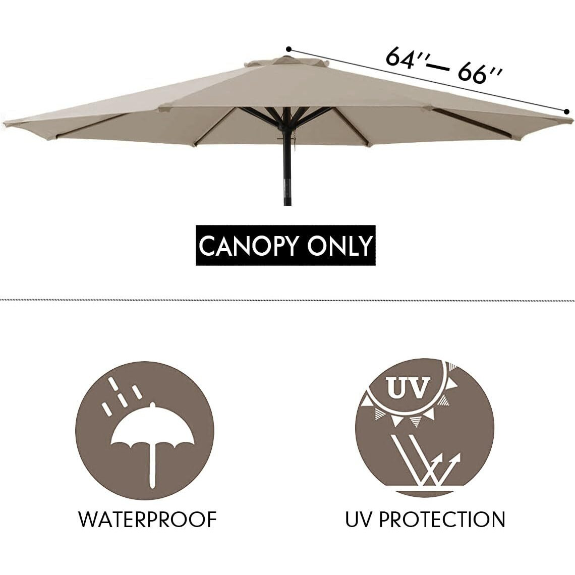 Ontheway 11Ft Patio Umbrella Enhanced Replacement Canopy Market Table 8 Ribs Umbrella Canopy (11Ft, Beige)