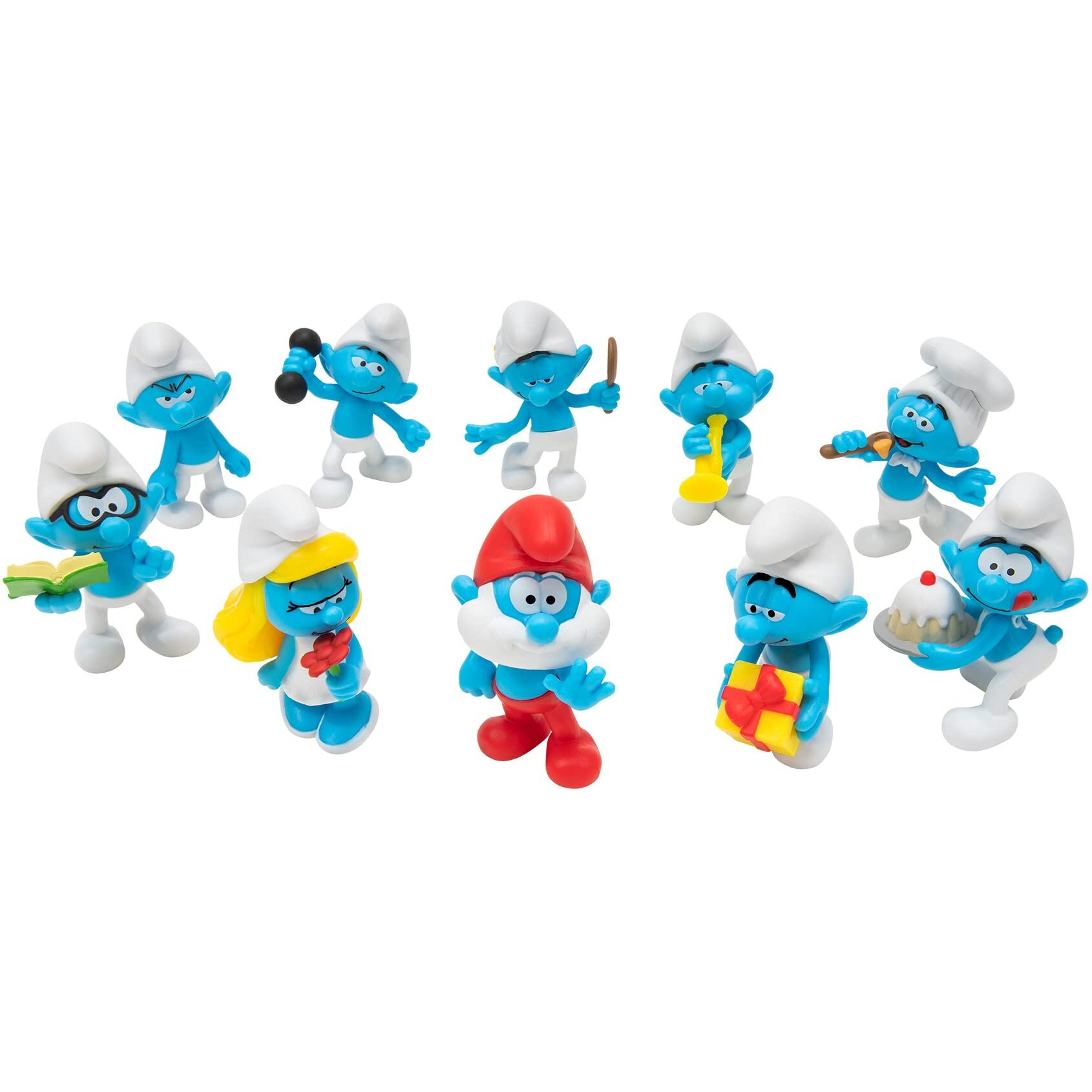 The Smurfs 40Th Anniversary Classic Figure 10 Pack - Features 2-Inch Smurfette, Grouchy, Greedy, Papa Smurf, Brainy, Hefty, Vanity, Harmony, Jokey, Chef - Authentic Details, Gold