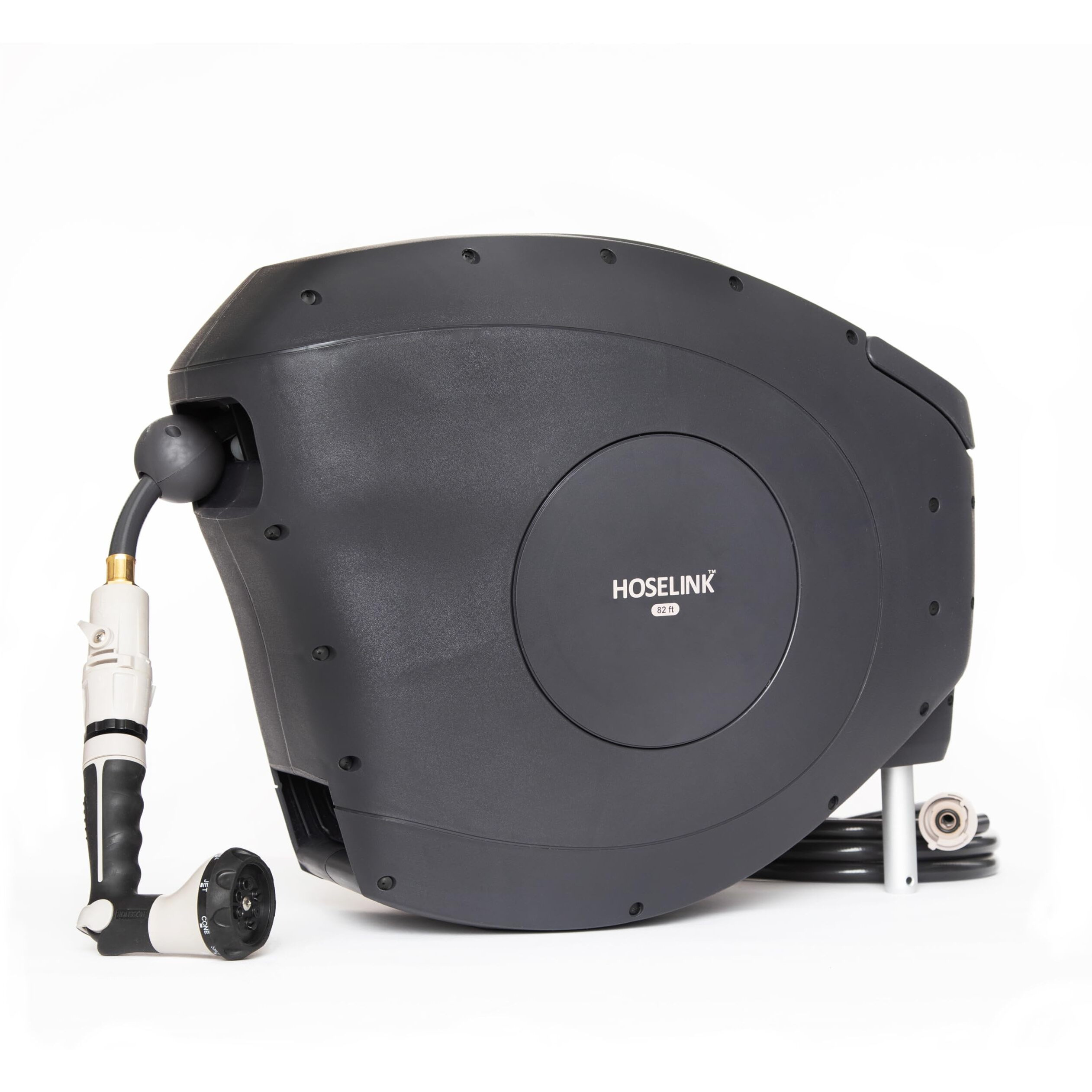 Hoselink Beige 50Ft Automatic Retractable Garden Hose Reel, 9/16   , 8-Pattern Spray Nozzle, Uv-Stabilized Kink-Free Hose, Wall Mounted Complete Watering Solution For Backyard, Garden & Outdoor