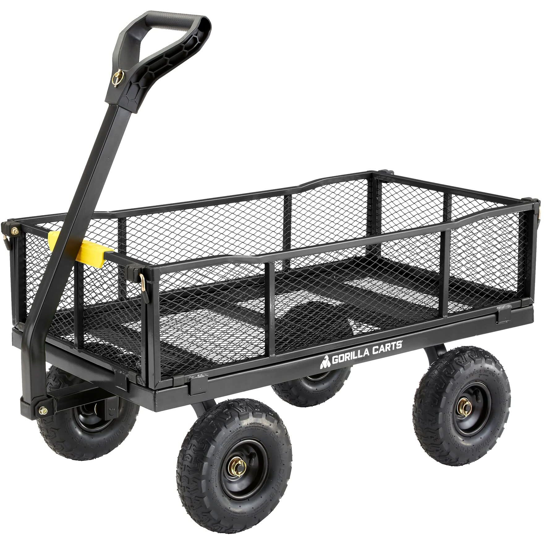 Gorilla Carts Steel Utility Cart, 4 Cubic Feet Heavy Duty Garden Wagon Outdoor Moving Cart With Wheels, 900 Pound Capacity, Removable Sides, Gray
