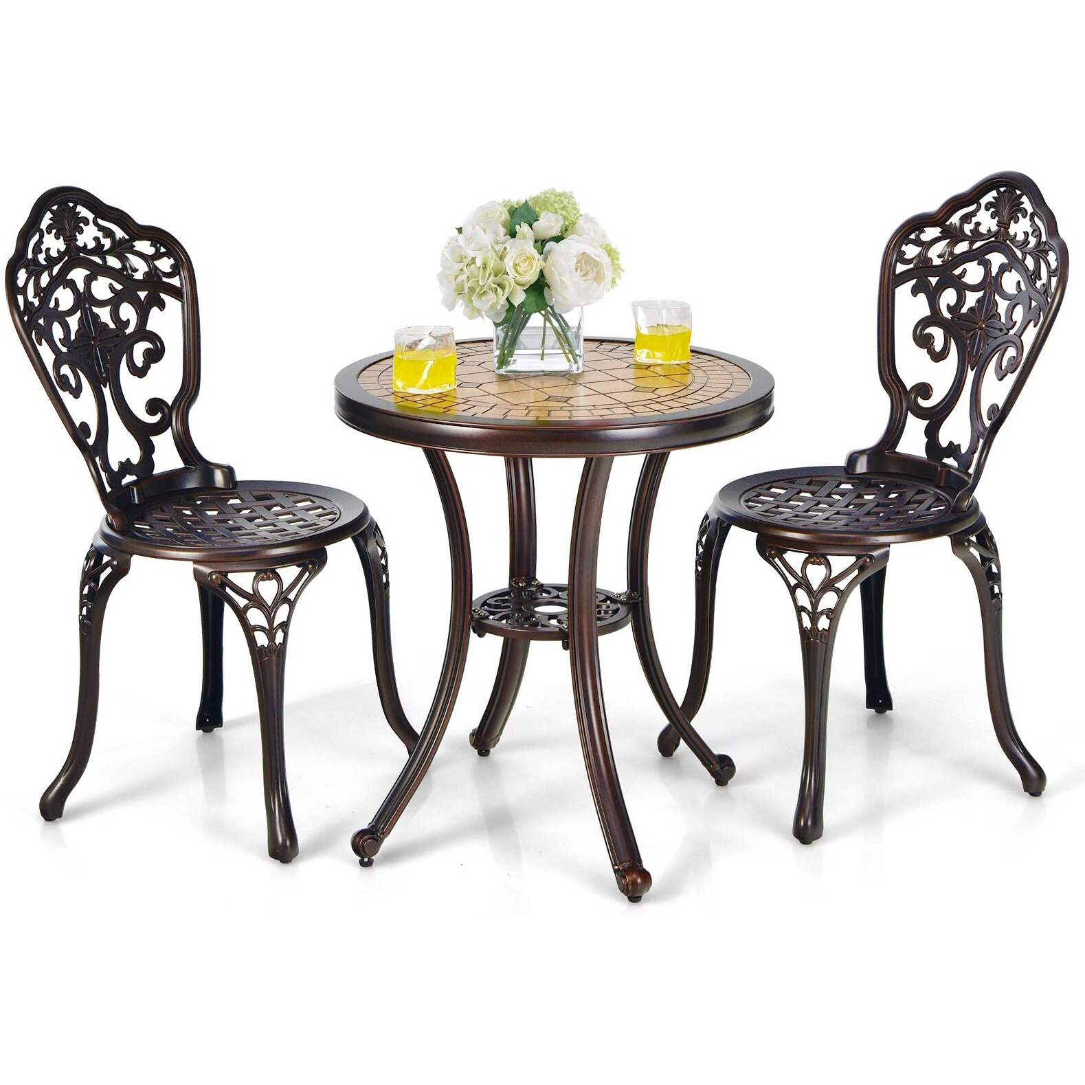 Tangkula 3 Pieces Patio Bistro Set, Cast Aluminum Outdoor Table And Chairs Set, Outdoor Round Bistro Table And Chairs Furniture For Porch, Balcony, Yard, Lawn, Poolside