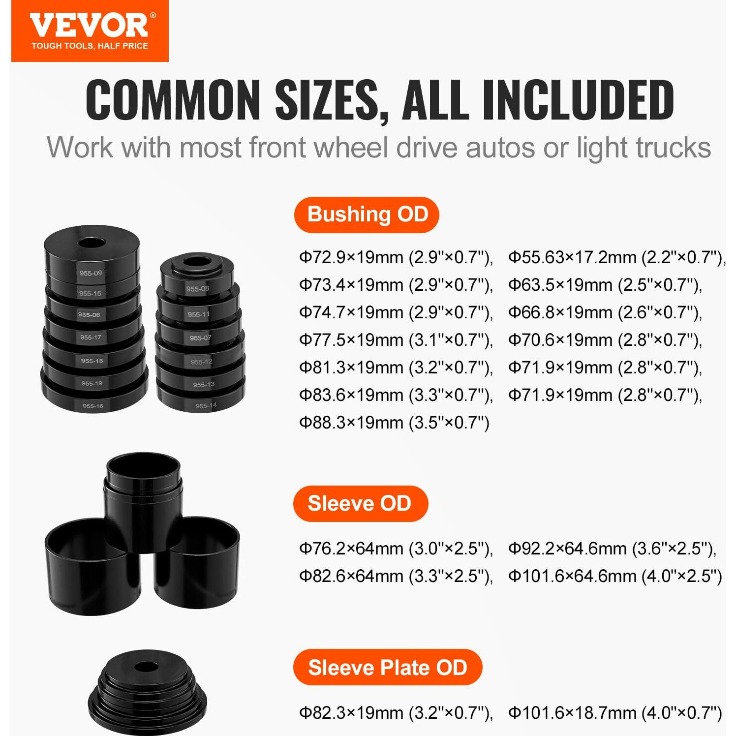 Vevor Wheel Bearing Press Kit, 23 Pcs Fwd Bearing Puller Tools, For Front Wheel Drive Bearing Removal And Installation, Wheel Bearing Tool With Sliding Screws, Bushings, Sleeve Plates, Storage Case