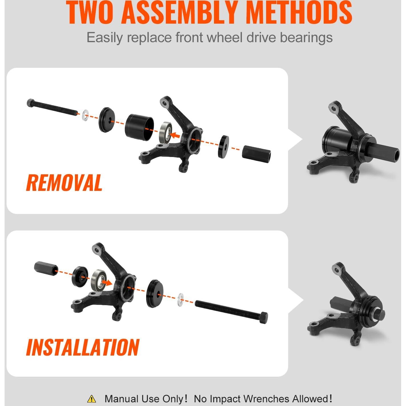 Vevor Wheel Bearing Press Kit, 23 Pcs Fwd Bearing Puller Tools, For Front Wheel Drive Bearing Removal And Installation, Wheel Bearing Tool With Sliding Screws, Bushings, Sleeve Plates, Storage Case