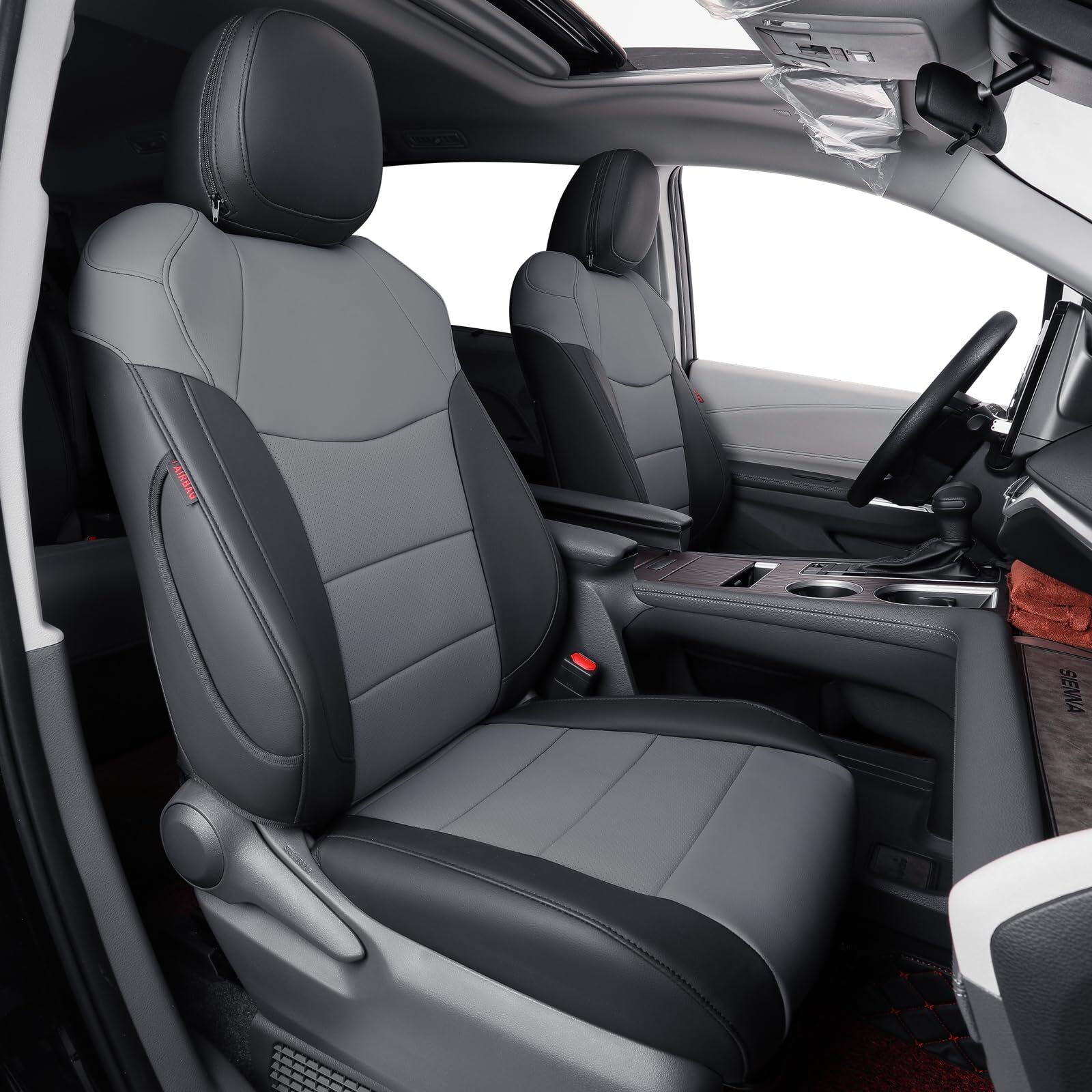 Coverdream Custom Seat Covers For Select Toyota Sienna Le & Xle (8 Seats) 2021 2022 2023 2024,Full Coverage Leather Seat Protector (Black/Gray,Full Set)