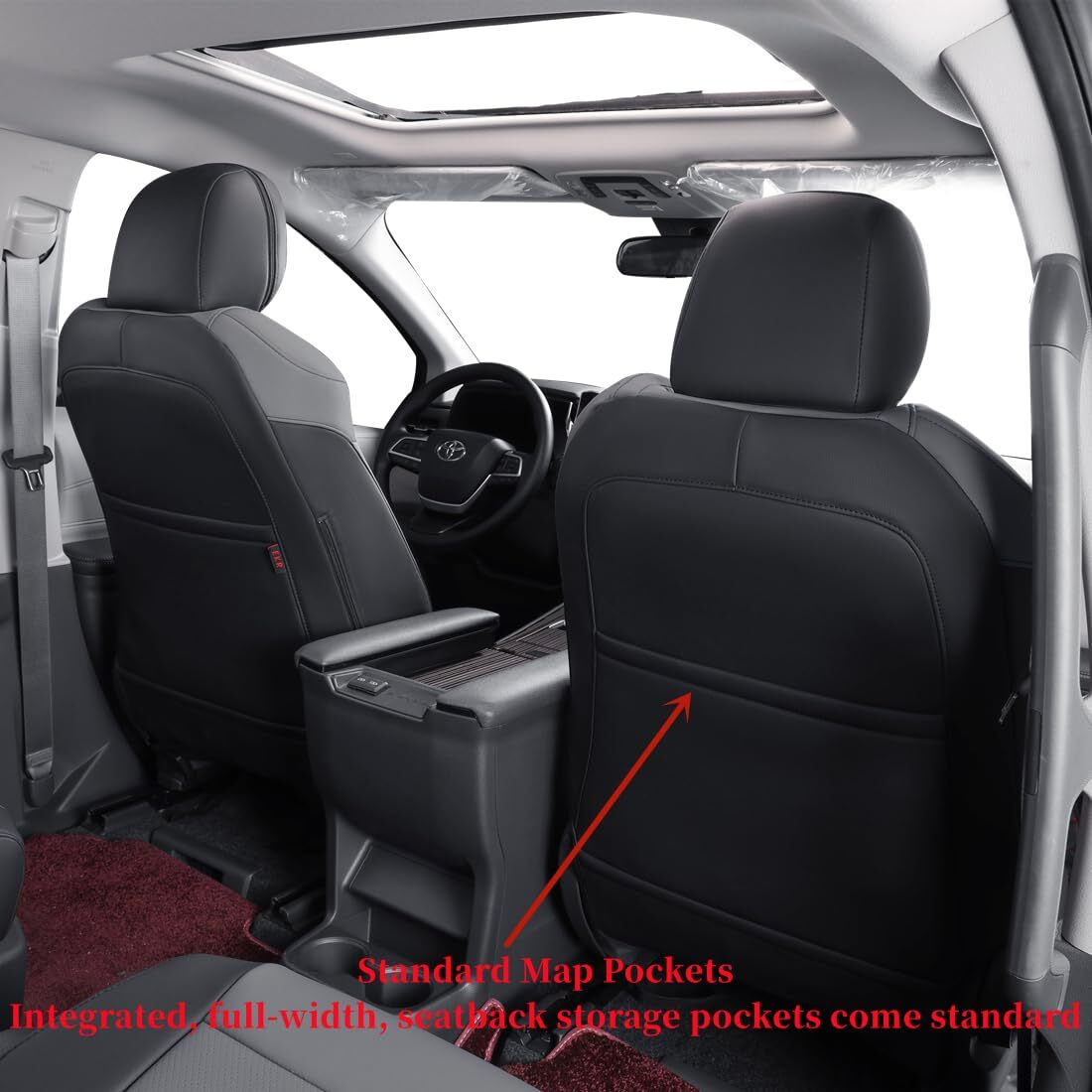 Coverdream Custom Seat Covers For Select Toyota Sienna Le & Xle (8 Seats) 2021 2022 2023 2024,Full Coverage Leather Seat Protector (Black/Gray,Full Set)
