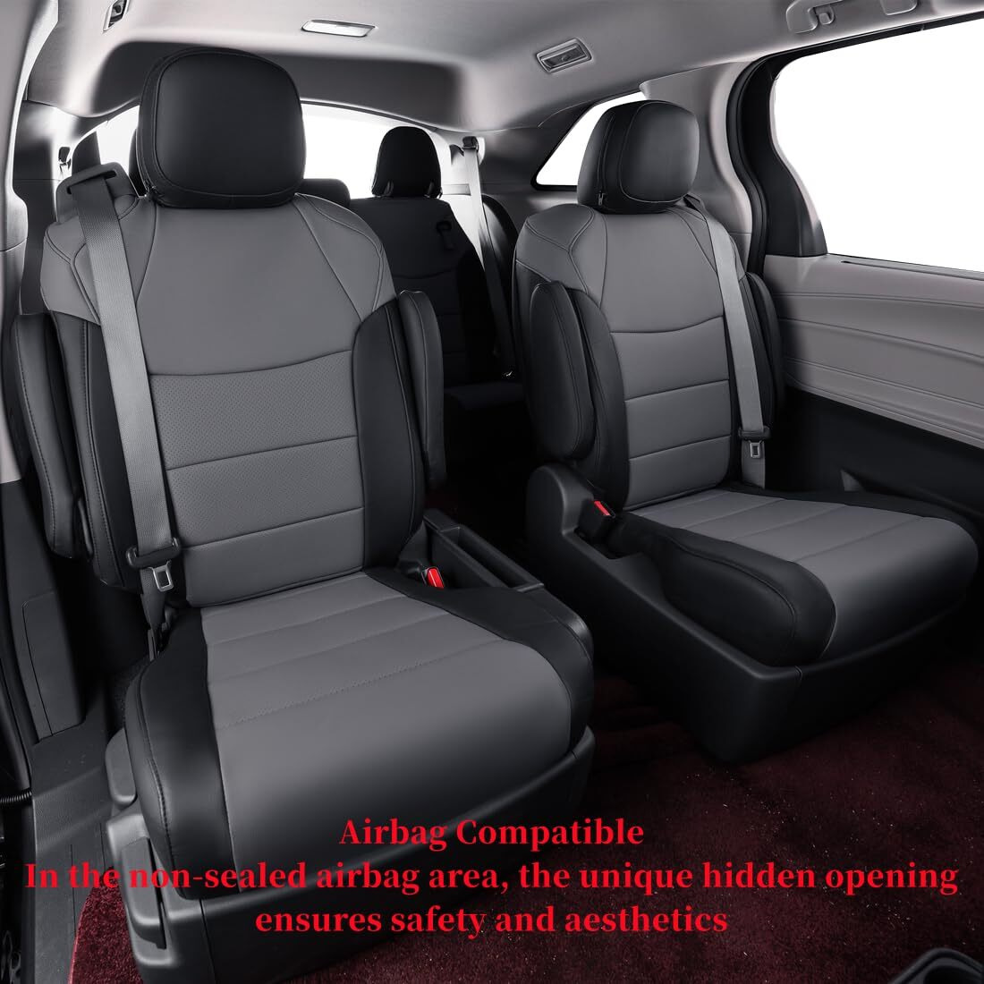 Coverdream Custom Seat Covers For Select Toyota Sienna Le & Xle (8 Seats) 2021 2022 2023 2024,Full Coverage Leather Seat Protector (Black/Gray,Full Set)