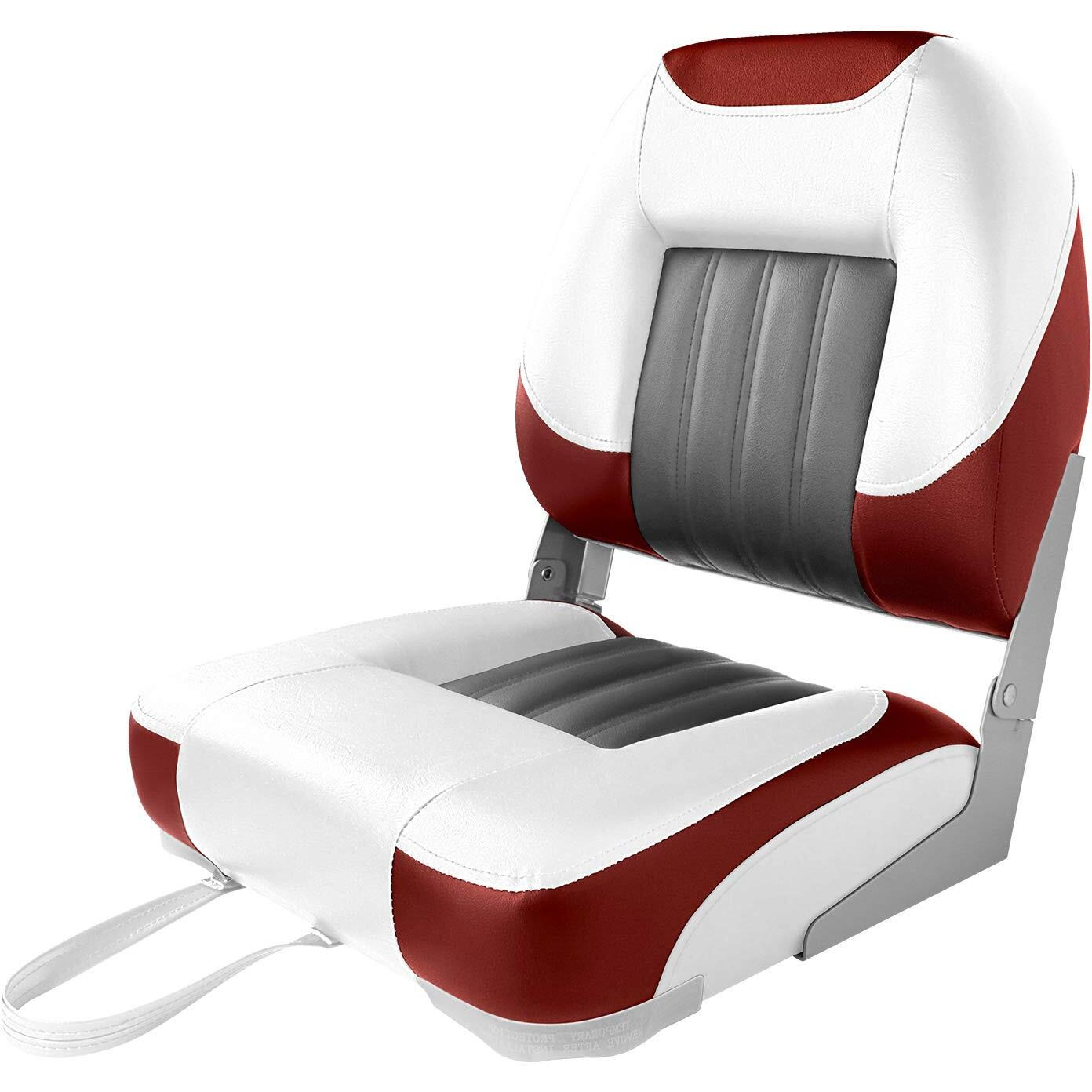 Xgear Deluxe Low Back Boat Seat, Fold-Down Fishing Boat Seat (2 Seats) (White/Grey/Red)