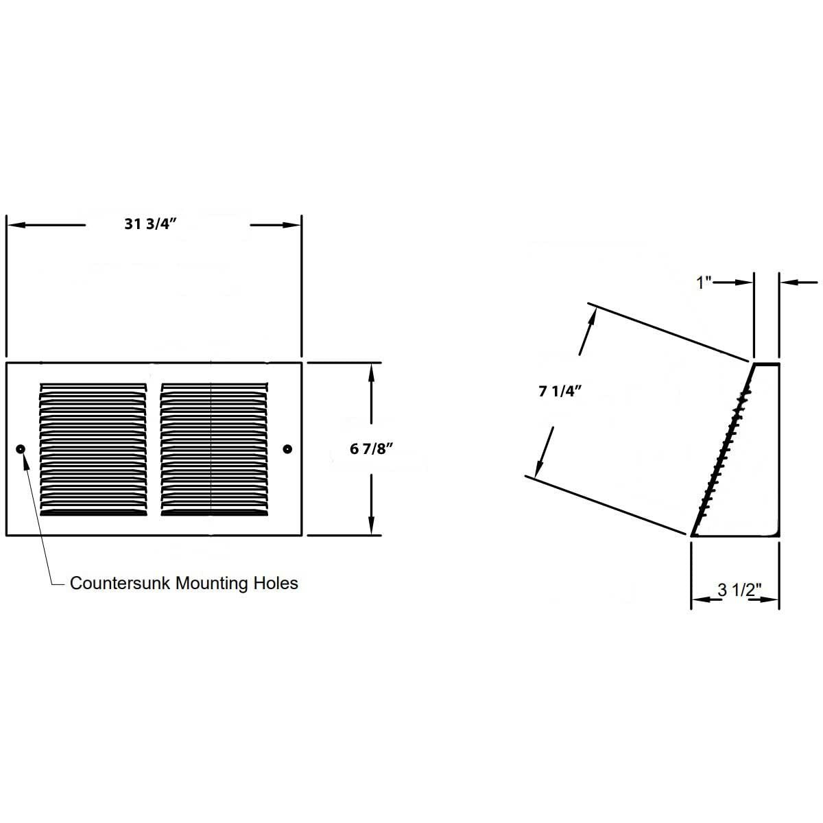 3.5 Inch Depth Stamped Steel Triangular Baseboard Grill - 30 X 06 Duct Opening