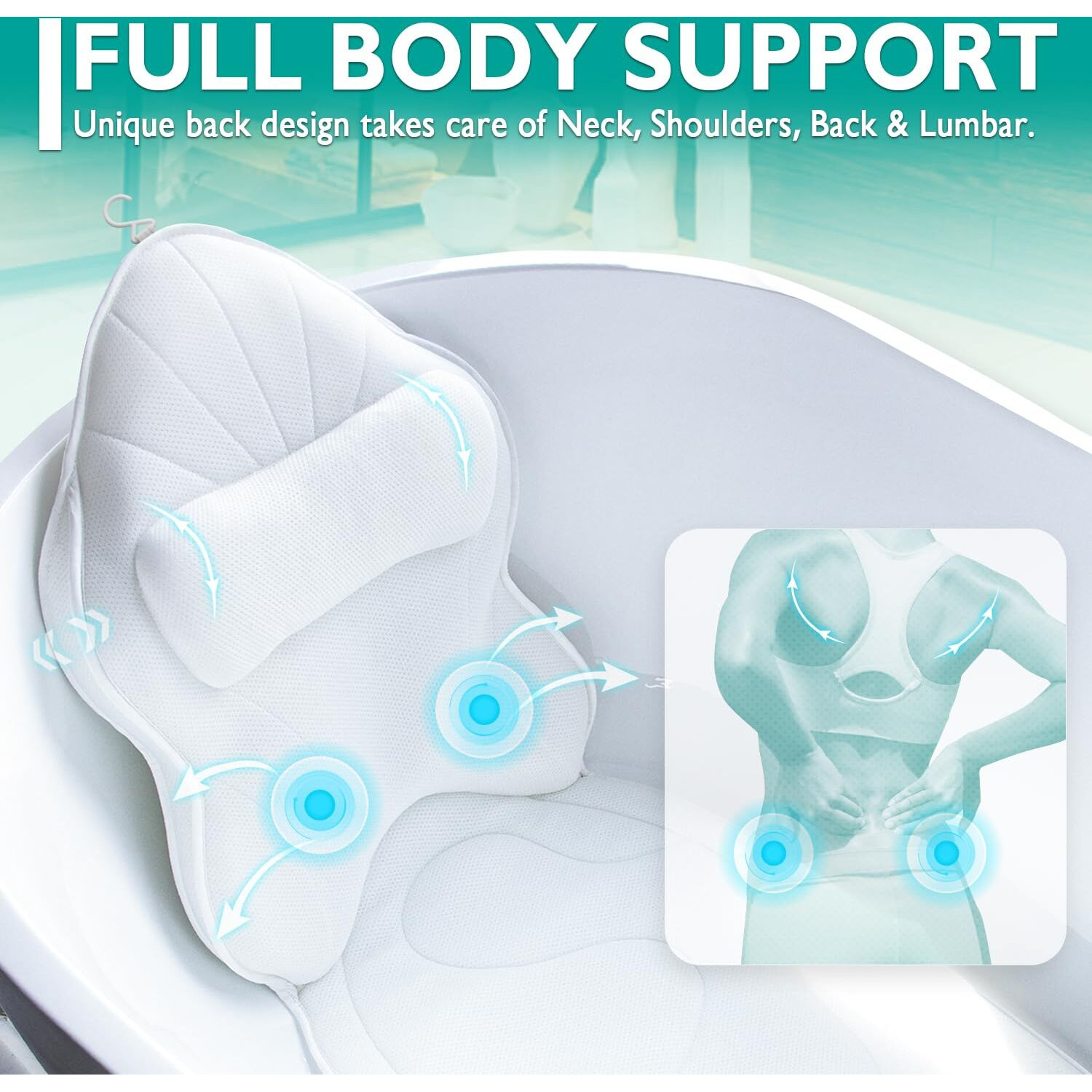 Poemland Luxury Thick Full Body Bath Pillows Mat & Cushion For Bathtub Headrest Neck Shoulder Support Comfort Relaxation Spa Accessories Perfect For A Spa Soak In Bathtub (White)