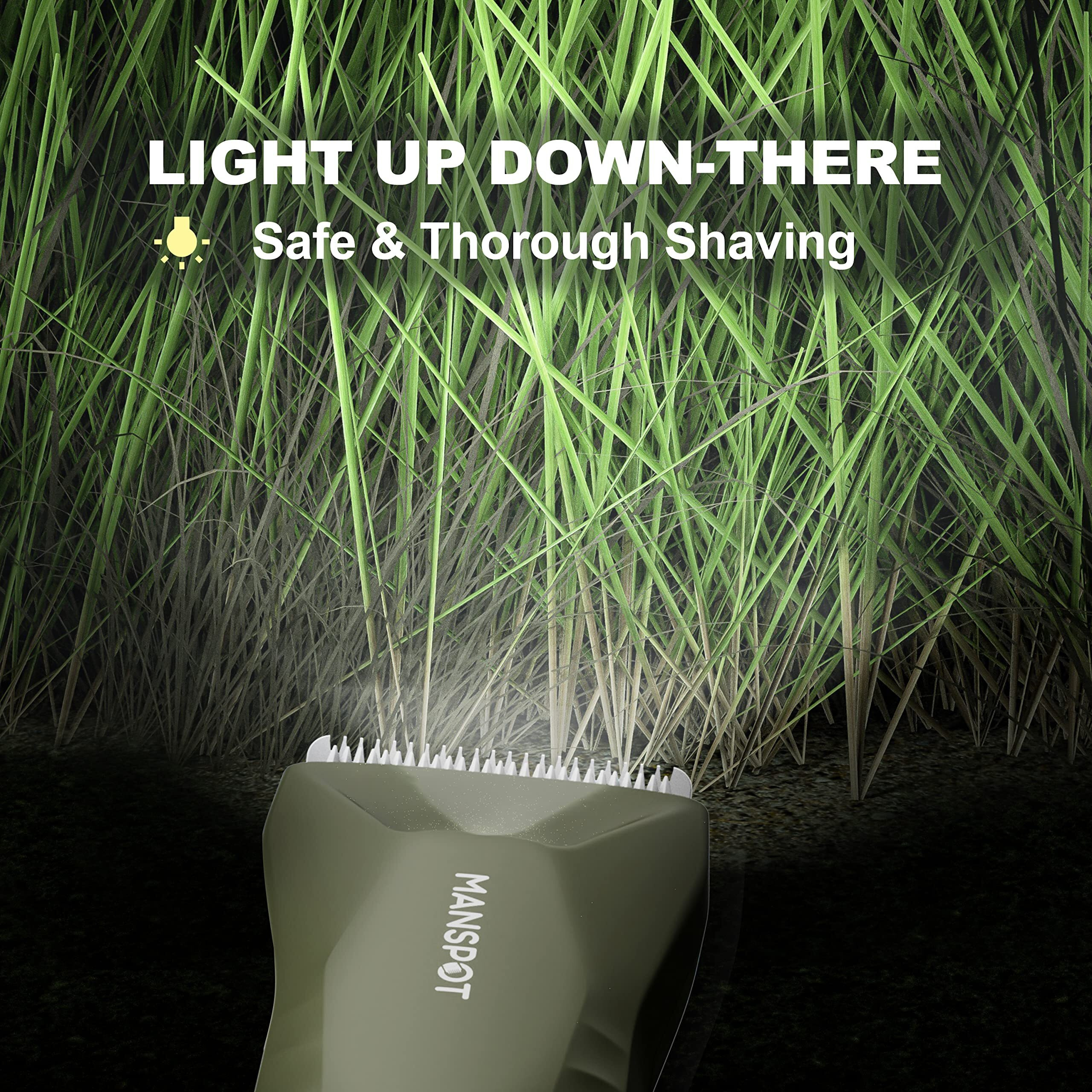 Manspot Manscape Trimmer For Men Ball/Pubic/Groin, Electric Body Hair Trimmer, Replaceable Ceramic Blade Heads,Waterproof For Wet/Dry Use,Standing Recharge Dock,90 Minutes Shaving After Charged(Green)