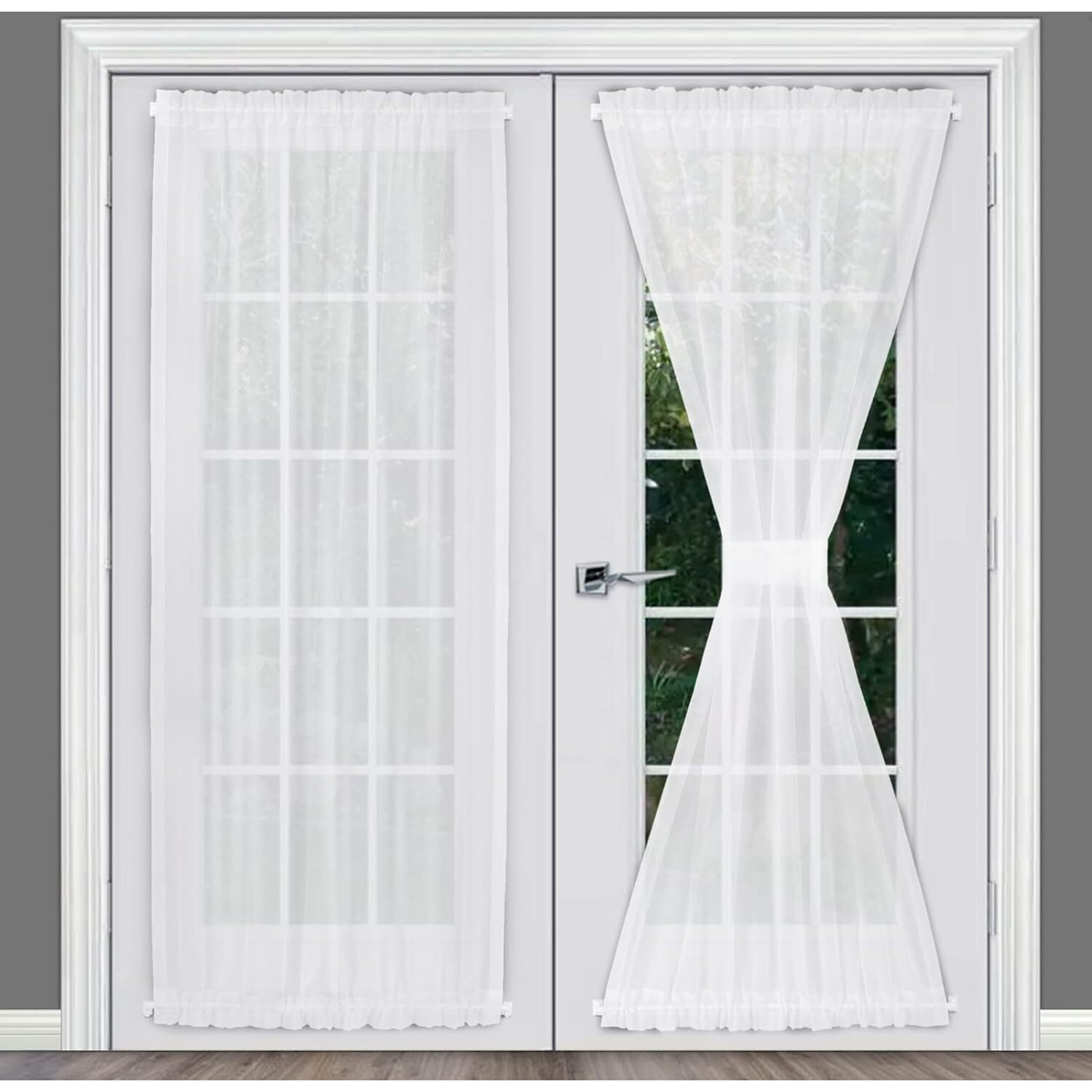 Rose Home Fashion Rhf Voile French Door Curtains Set Of 2 Panels, Sidelight Curtains For Front Door Sheer Panels, 40W By 72L, White Sheer Glass Door Curtains With Tieback (W40 X L72|2 Panels, White)