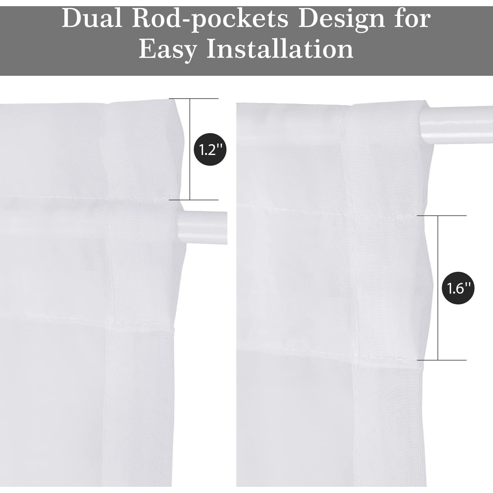 Rose Home Fashion Rhf Voile French Door Curtains Set Of 2 Panels, Sidelight Curtains For Front Door Sheer Panels, 40W By 72L, White Sheer Glass Door Curtains With Tieback (W40 X L72|2 Panels, White)