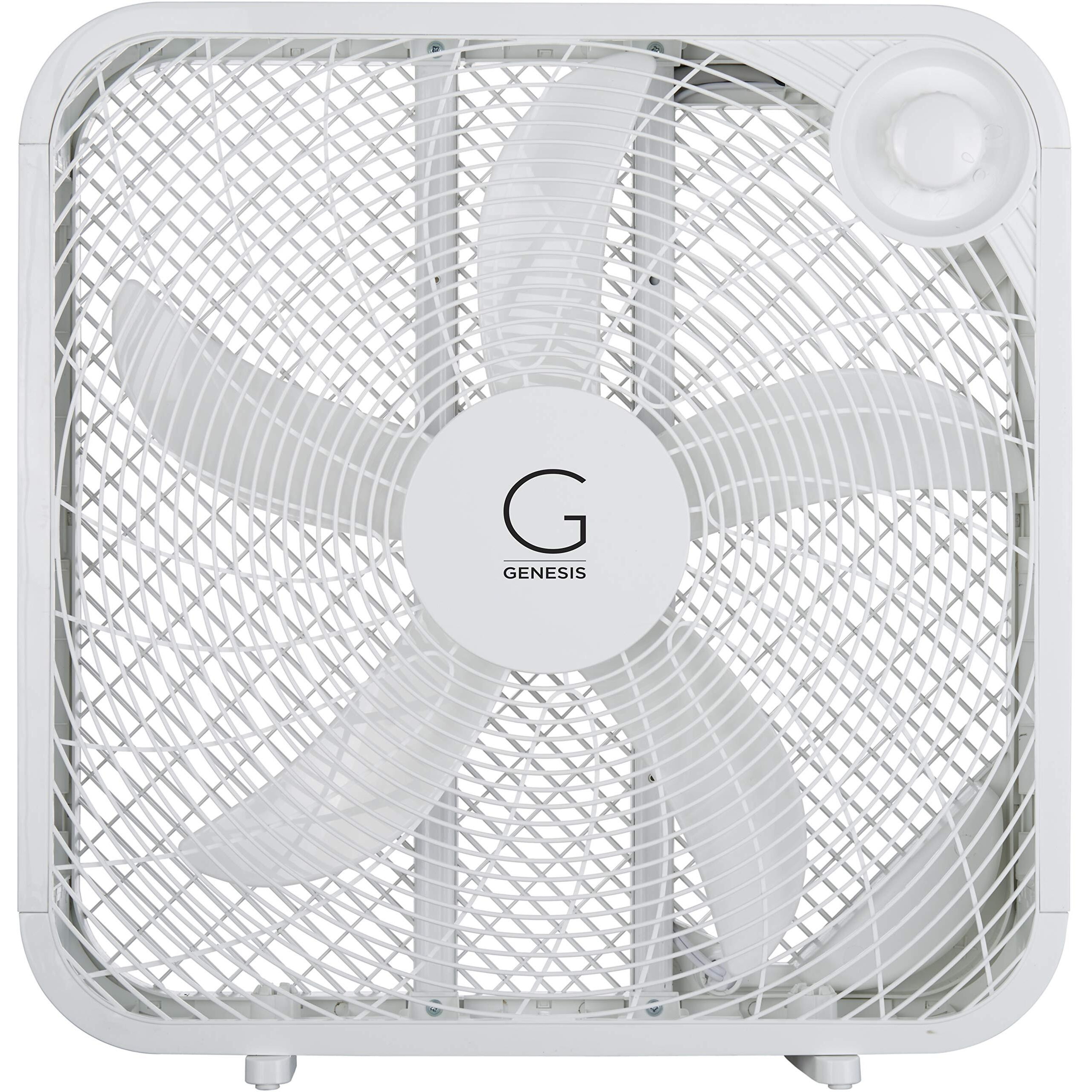 Genesis 20"" Box Fan, 3 Settings, Max Cooling Technology, Carry Handle, White (G20Box-Wht)