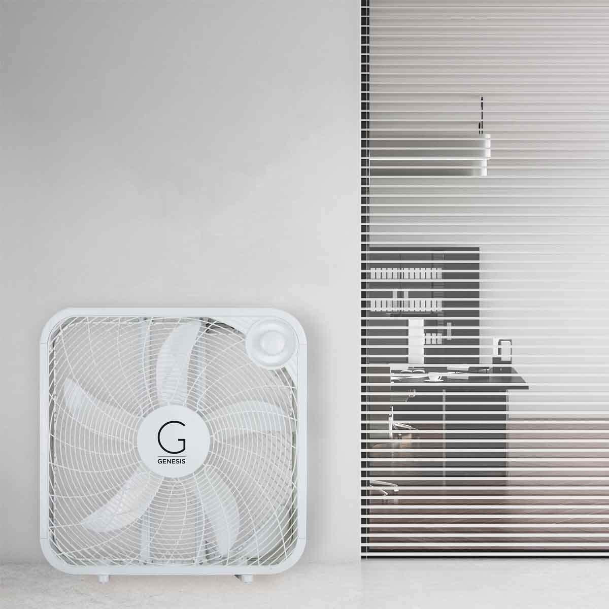 Genesis 20"" Box Fan, 3 Settings, Max Cooling Technology, Carry Handle, White (G20Box-Wht)