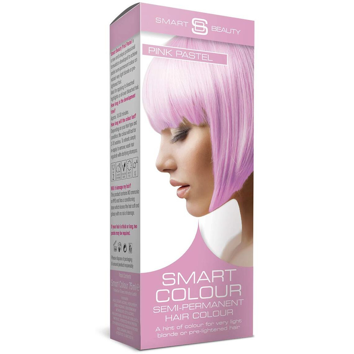 Smart Beauty Pink Hair Dye Semi-Permanent, Pastel Pink Hair Dye Perfect For Light Blonde, With Non-Drip Pre Mixed Formulation With Hair Conditioning Cream, No Ammonia, No Peroxide, No Parabens