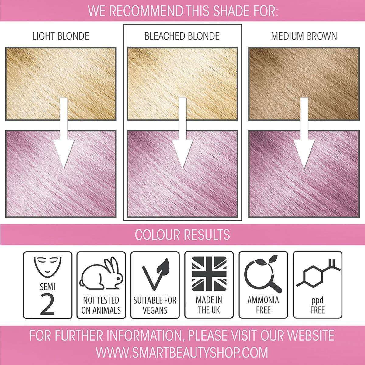 Smart Beauty Pink Hair Dye Semi-Permanent, Pastel Pink Hair Dye Perfect For Light Blonde, With Non-Drip Pre Mixed Formulation With Hair Conditioning Cream, No Ammonia, No Peroxide, No Parabens