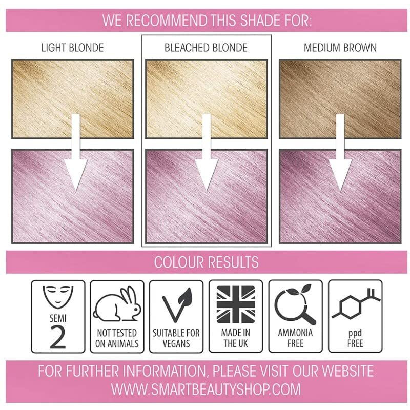 Smart Beauty Pink Hair Dye Semi-Permanent, Pastel Pink Hair Dye Perfect For Light Blonde, With Non-Drip Pre Mixed Formulation With Hair Conditioning Cream, No Ammonia, No Peroxide, No Parabens