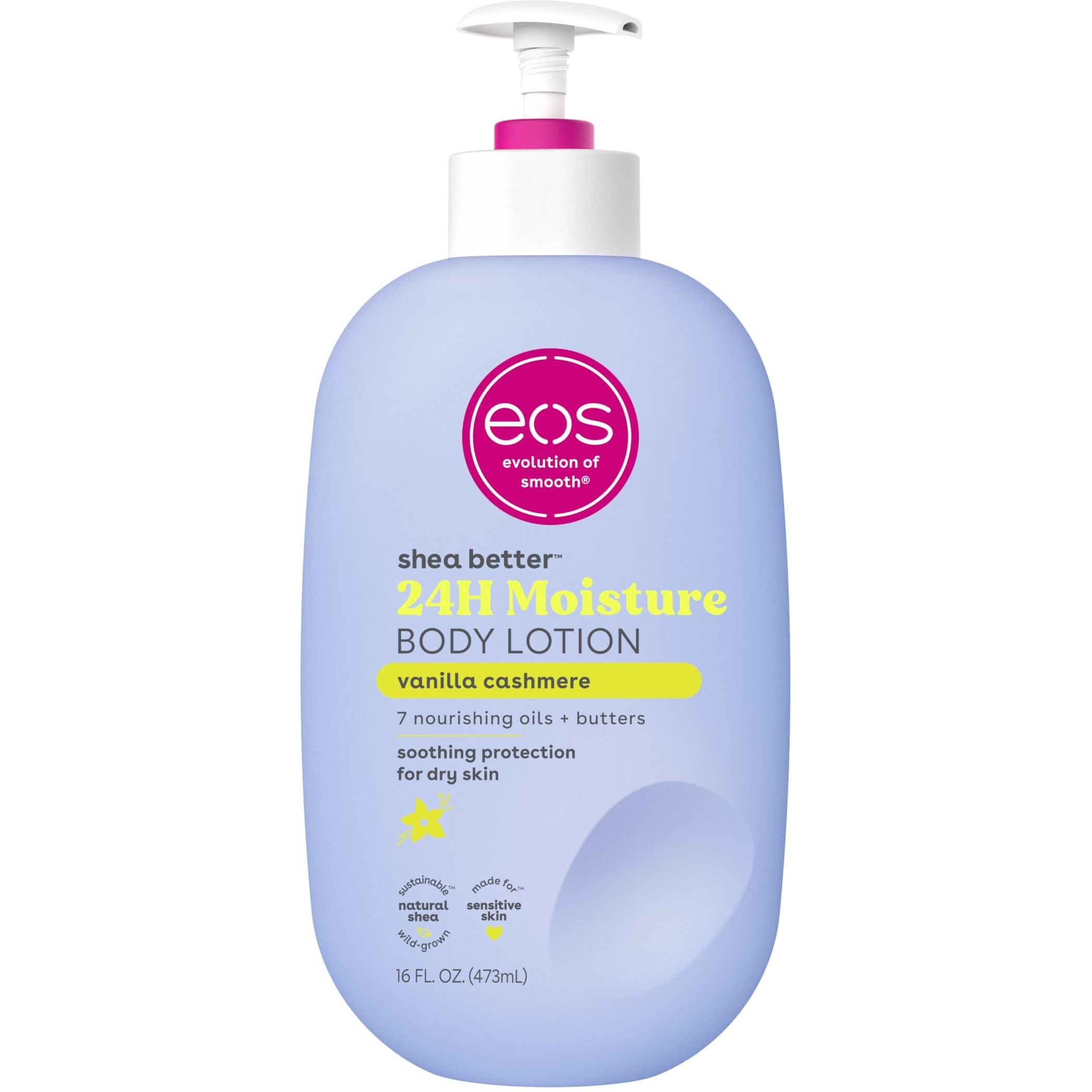 Eos Shea Better Body Lotion- Vanilla Cashmere, 24-Hour Moisture Skin Care, Lightweight & Non-Greasy, Made With Natural Shea, Vegan, 16 Fl Oz