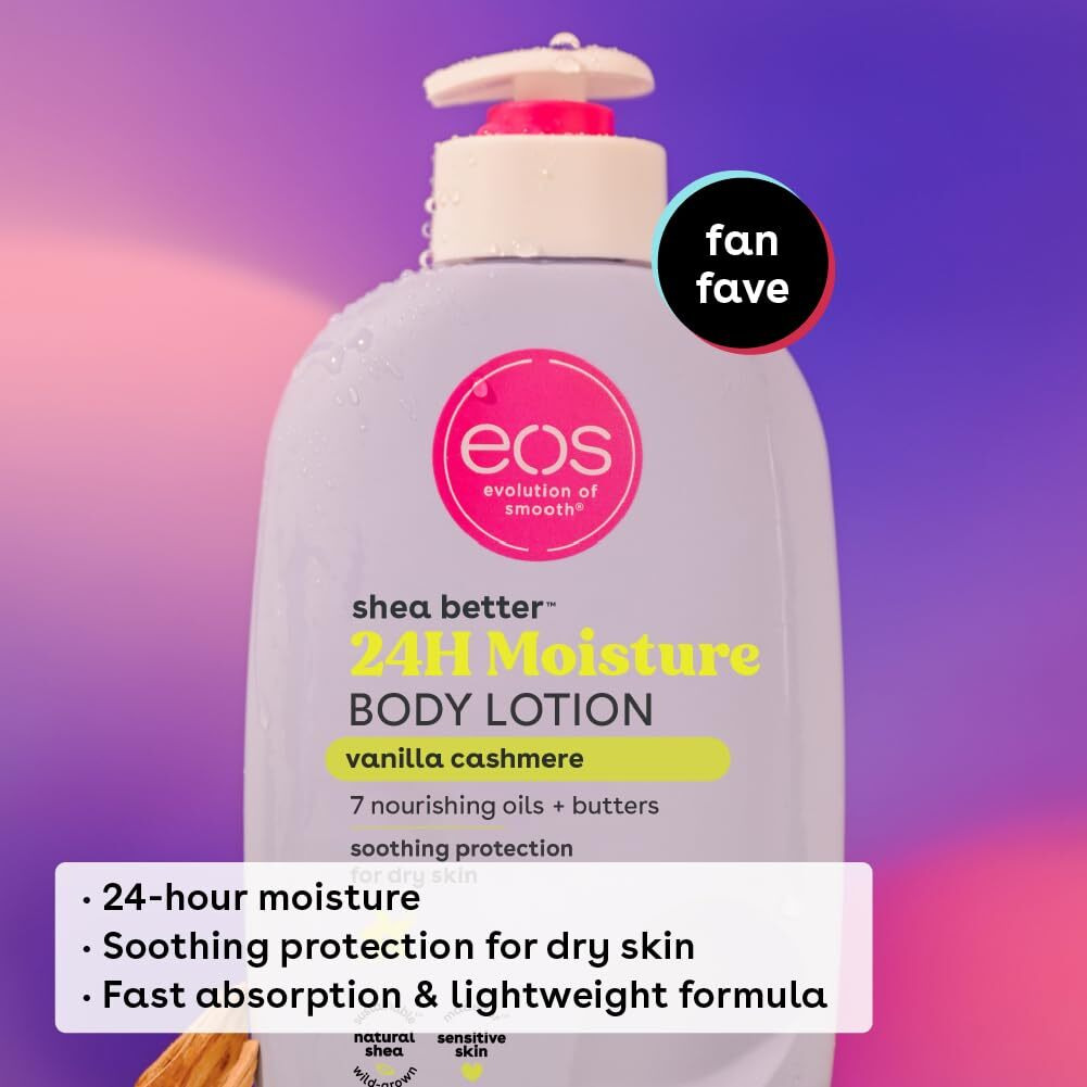 Eos Shea Better Body Lotion- Vanilla Cashmere, 24-Hour Moisture Skin Care, Lightweight & Non-Greasy, Made With Natural Shea, Vegan, 16 Fl Oz