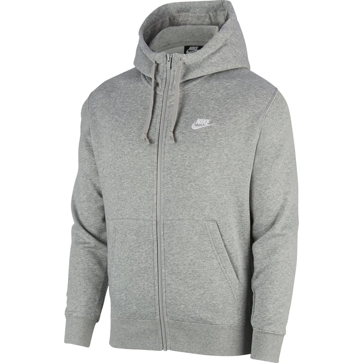 Nike Men's Sportswear Club Fleece Full Zip Hoodie, Fleece Zip-Up Hoodie Men, Dark Grey Heather/Mattelic Silver/White, M