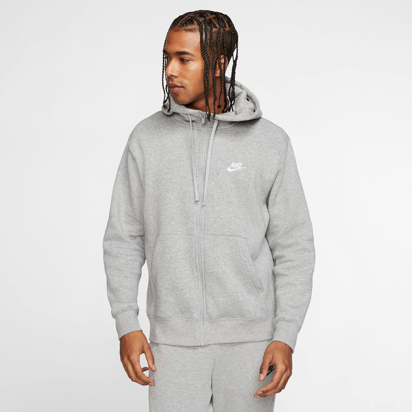 Nike Men's Sportswear Club Fleece Full Zip Hoodie, Fleece Zip-Up Hoodie Men, Dark Grey Heather/Mattelic Silver/White, M