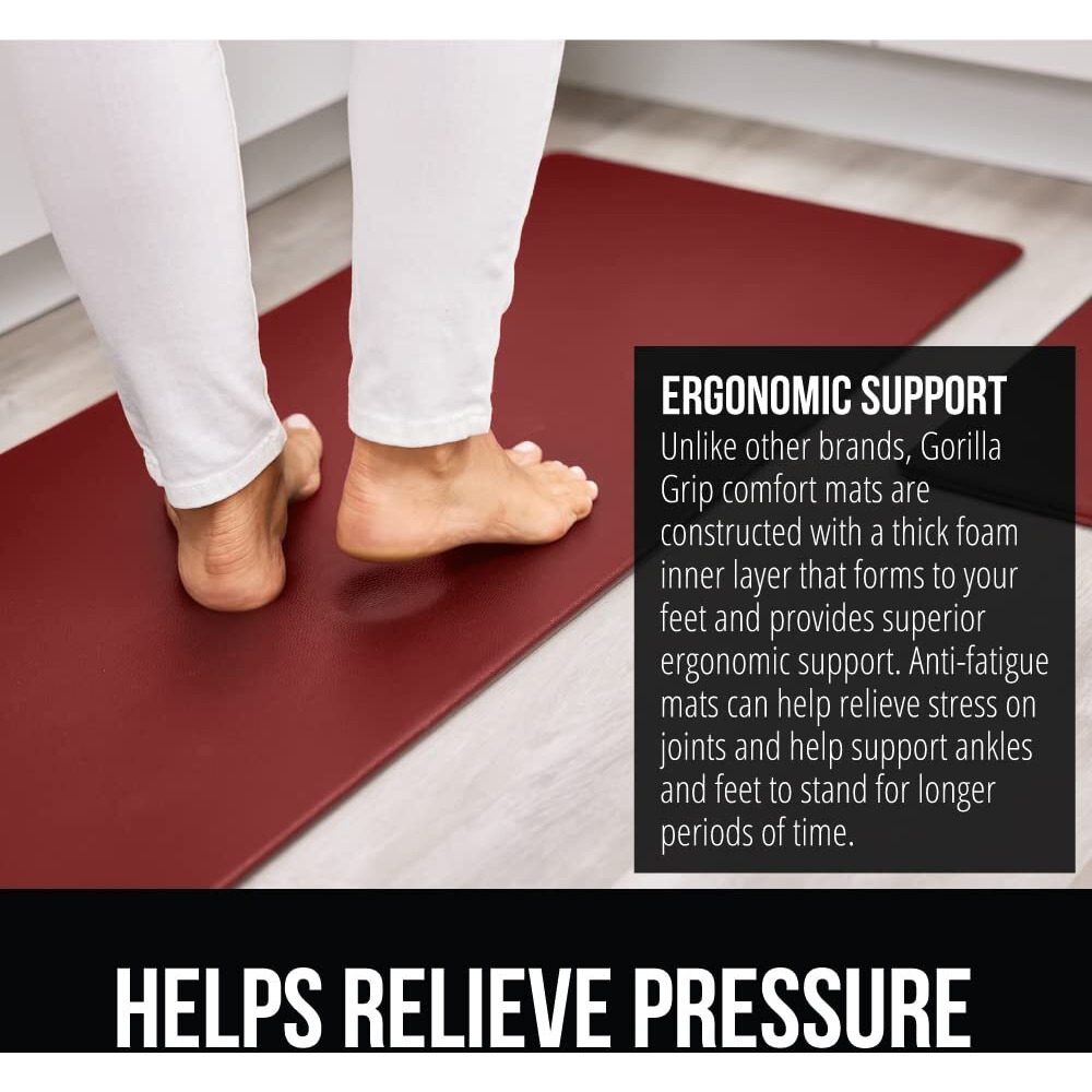 Gorilla Grip Set Of 2 Anti Fatigue Cushioned Waterproof, Stain And Scratch Resistant Kitchen Floor Mats, Ergonomic Standing Office Desk Mat, Supportive Padded Memory Foam Rugs, 17X24 + 17X48, Red