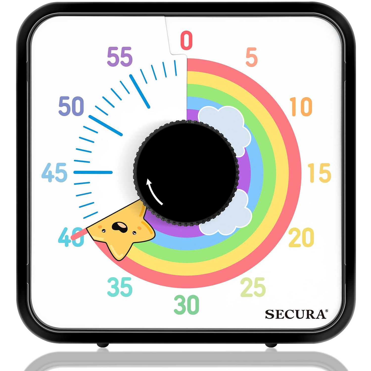 Secura 60-Minute Visual Timer, 7.5 Inch Magnetic Rainbow Countdown Timer For Classroom Or Kitchen, Durable Mechanical Timer Clock With Magnetic Backing (Black & Star)