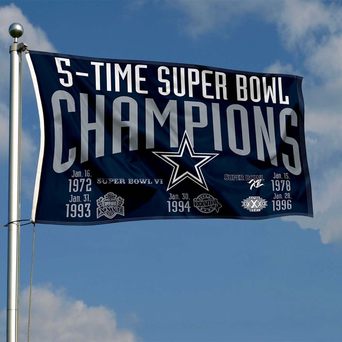 Wincraft Dallas Cowboys 5X And 5 Time Super Bowl Champions Flag Outdoor Indoor 3X5 Foot Banner