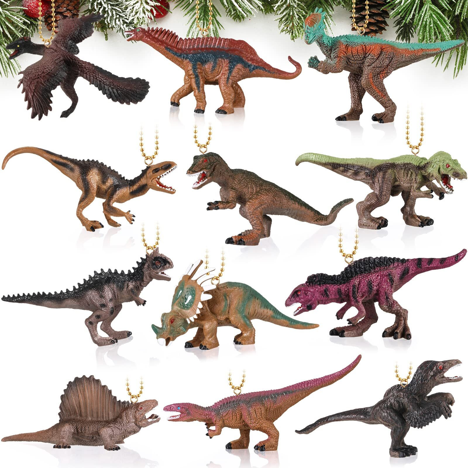 12 Pcs Dinosaur Christmas Ornament Set Assorted Dinosaur Ornament Kids Ornaments For Christmas Tree Plastic Dinosaur Ornaments For Christmas Tree Hanging Dinosaur Xmas Tree Ornaments (Cute Style)