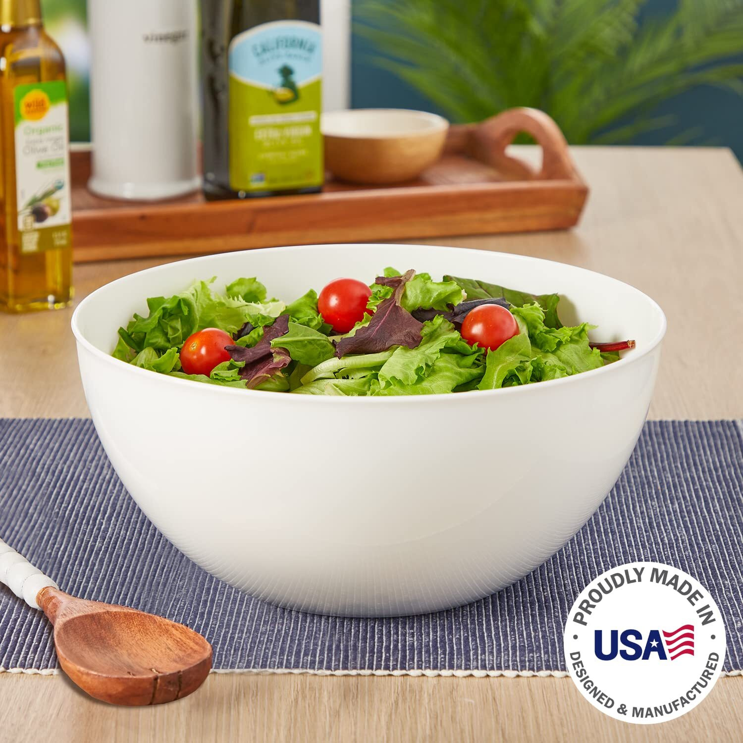 Us Acrylic Vista White Plastic Salad And Serving 10-Inch Bowls | Set Of 3 | Reusable, Bpa-Free, Made In The Usa | 135 Oz. Capacity