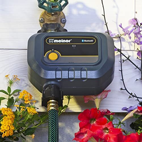 Melnor 65182Amz Bluetooth Hose Timer, 1-Zone Programmable Watering Timer, Quick Connect Bundle, Black, Yellow