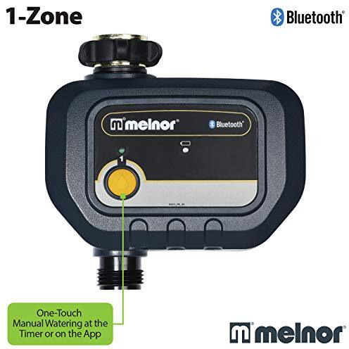 Melnor 65182Amz Bluetooth Hose Timer, 1-Zone Programmable Watering Timer, Quick Connect Bundle, Black, Yellow