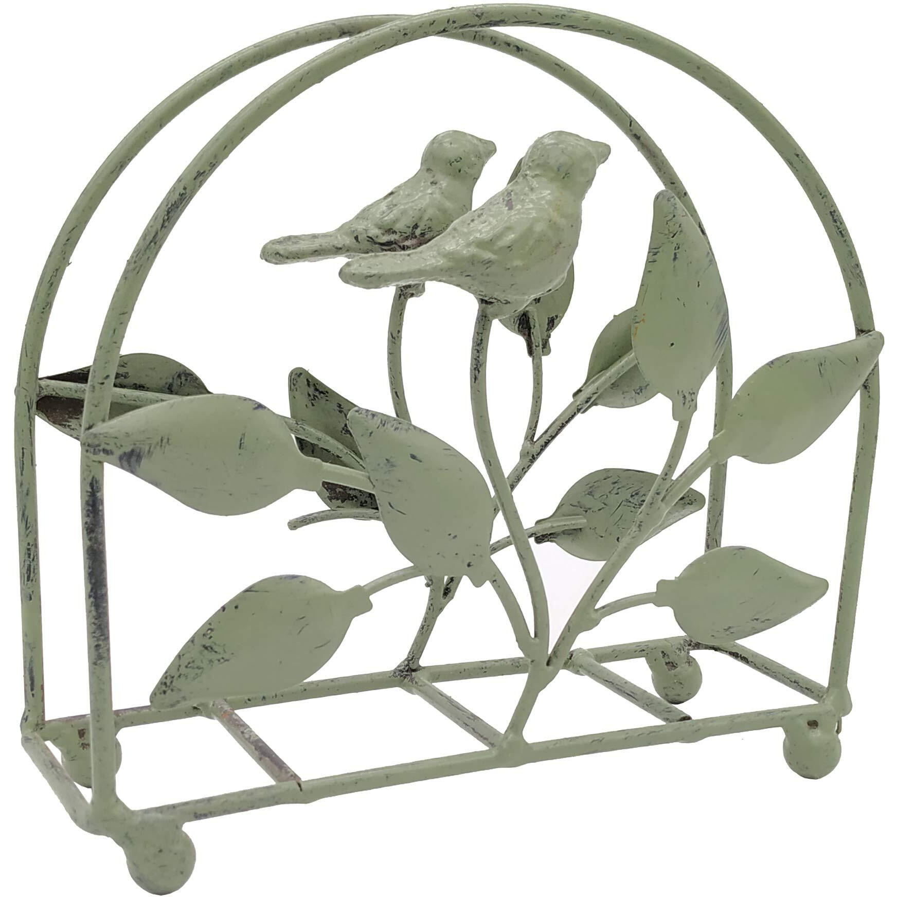 Cast Iron Bird & Tree Classic Napkin Holder/Tabletop Freestanding Tissue Dispenser, Rustic Green