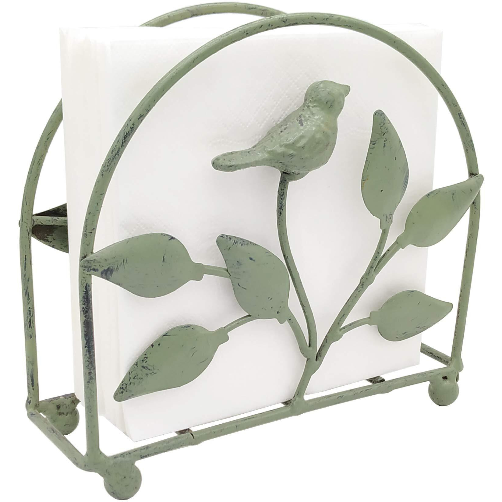 Cast Iron Bird & Tree Classic Napkin Holder/Tabletop Freestanding Tissue Dispenser, Rustic Green