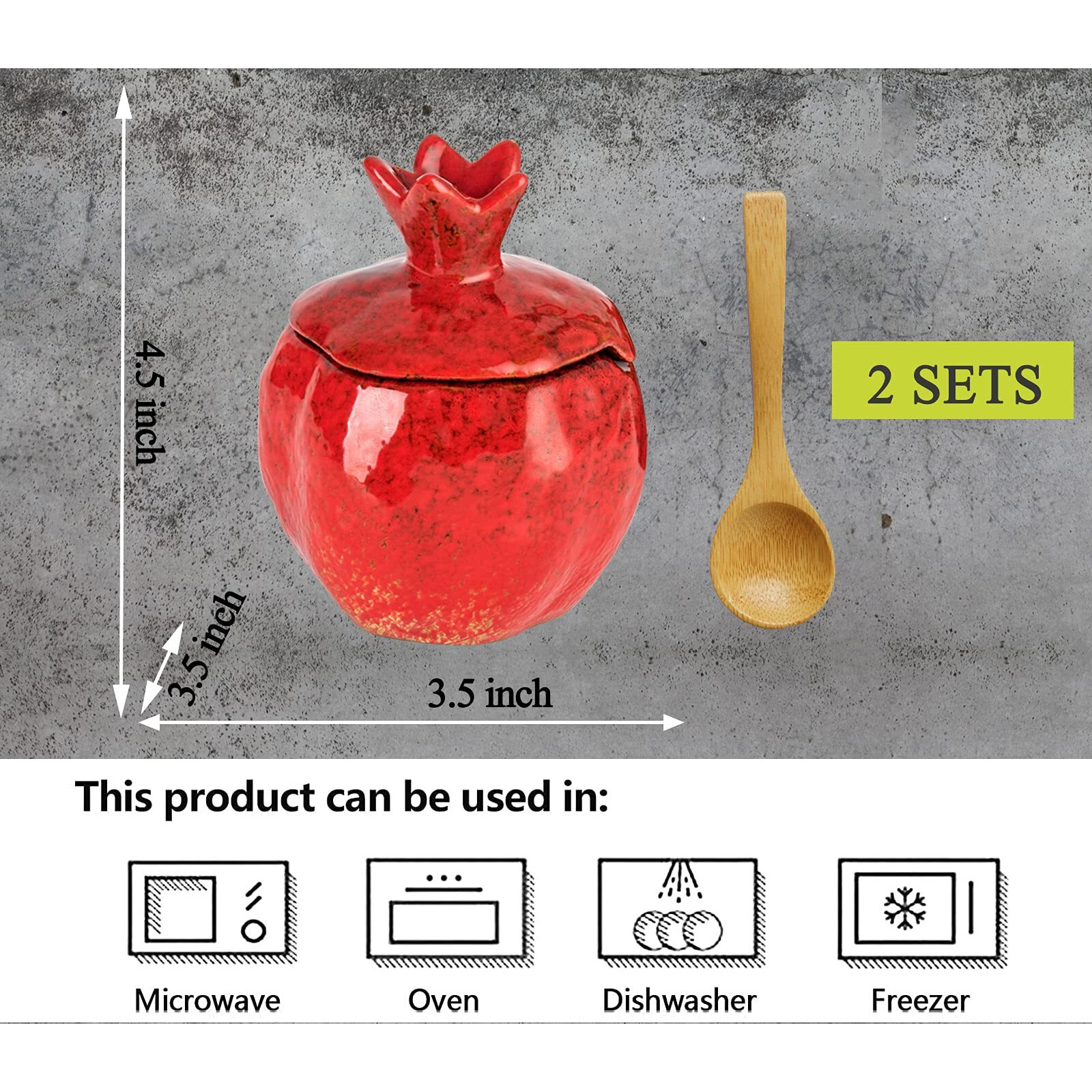 Gabroc Salt Cellar Salt Box 2 Pcs Salt Container Salt Pig Red Salt Bowl Salt Cellar With Lid Spoon Ceramic Pomegranate Shaped
