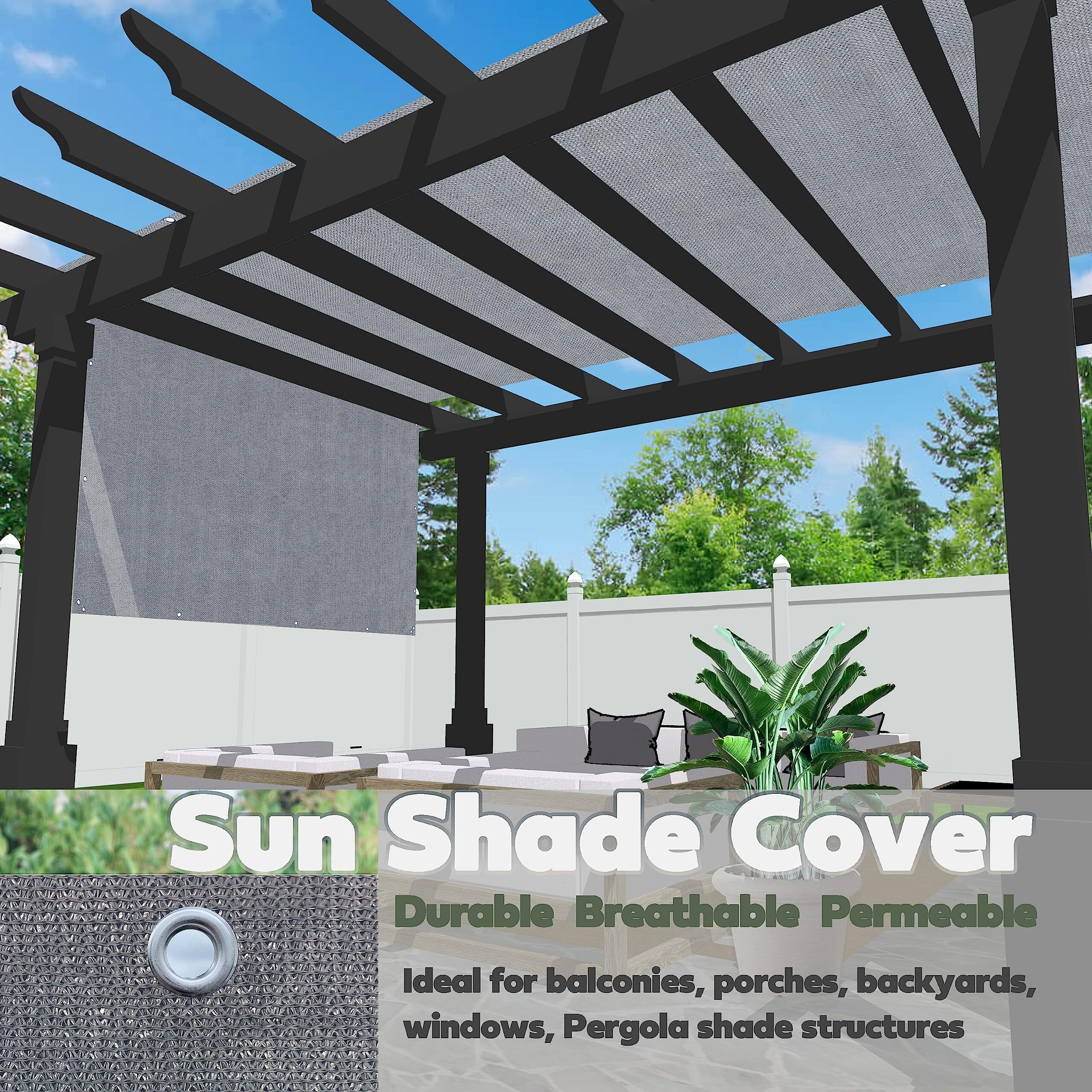 Alion Home Outdoor Pergola Sun Shade Cover Cloth Patio Canopy Hdpe Permeable With Grommets (8' X 10', Grey)