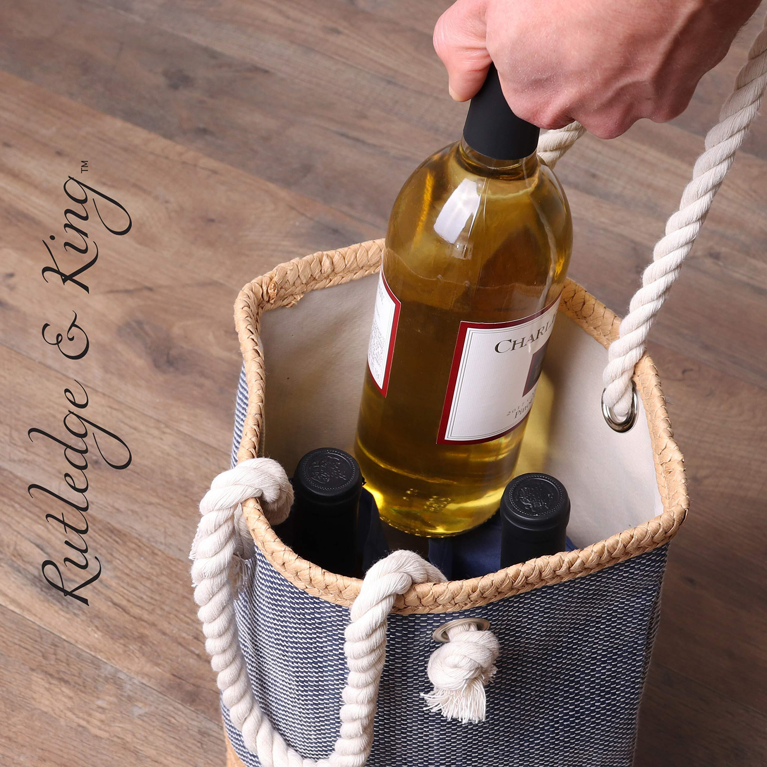 Rutledge & King Wine Bag - Wine Purse - Wine Gift Bag - Straw Wine Bag - Wine Caddy - Wine Tote For Wine Bottles - Wine Gift Basket - Wine Carrying Bag - Reusable Wine Bag (Waverly, 1)