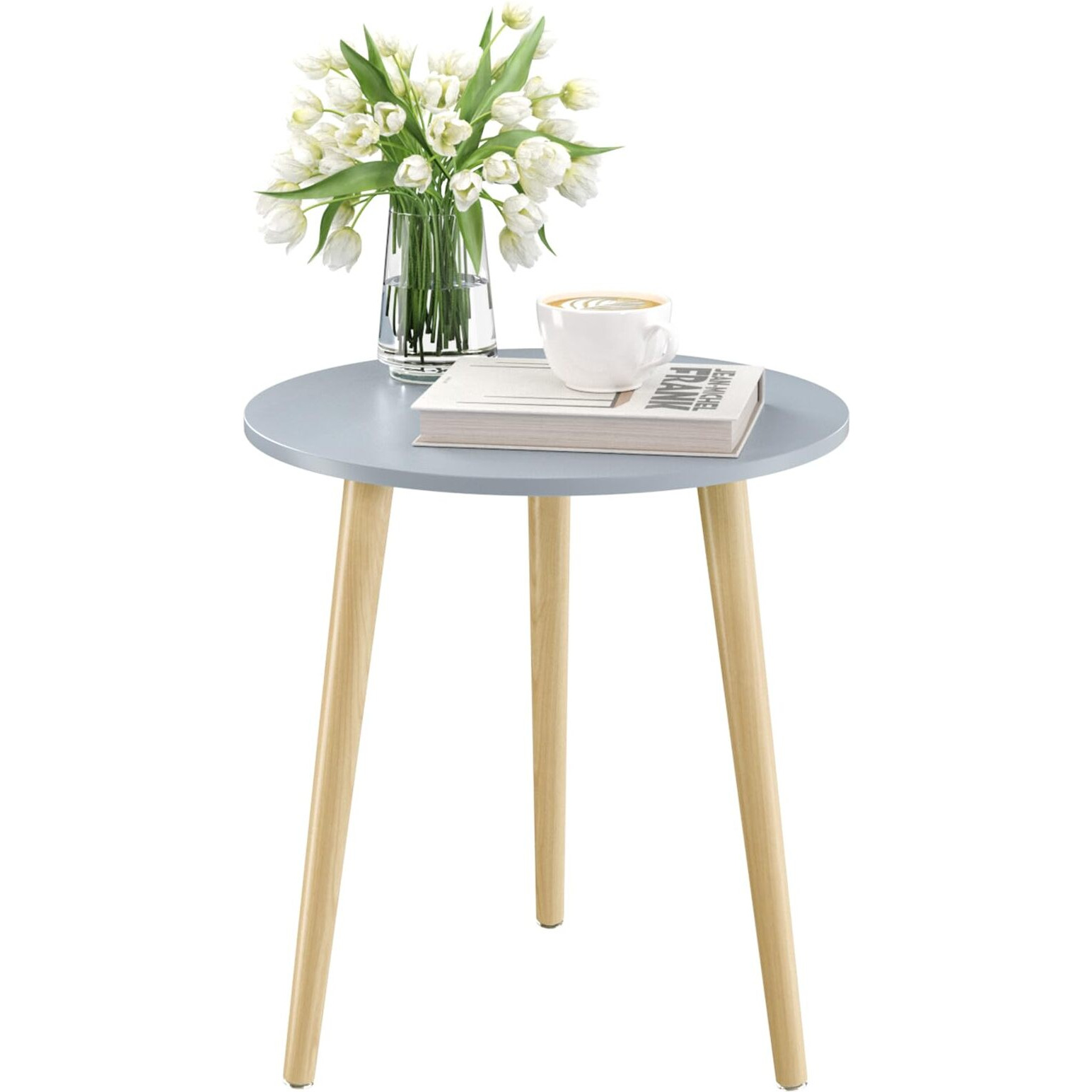 Apicizon Round Side Table, Blue Grey End Table For Small Spaces, Nursery Round Side Table Small Bedside Tables Living Room, Bedroom, 16.5 X 20.5 Inches