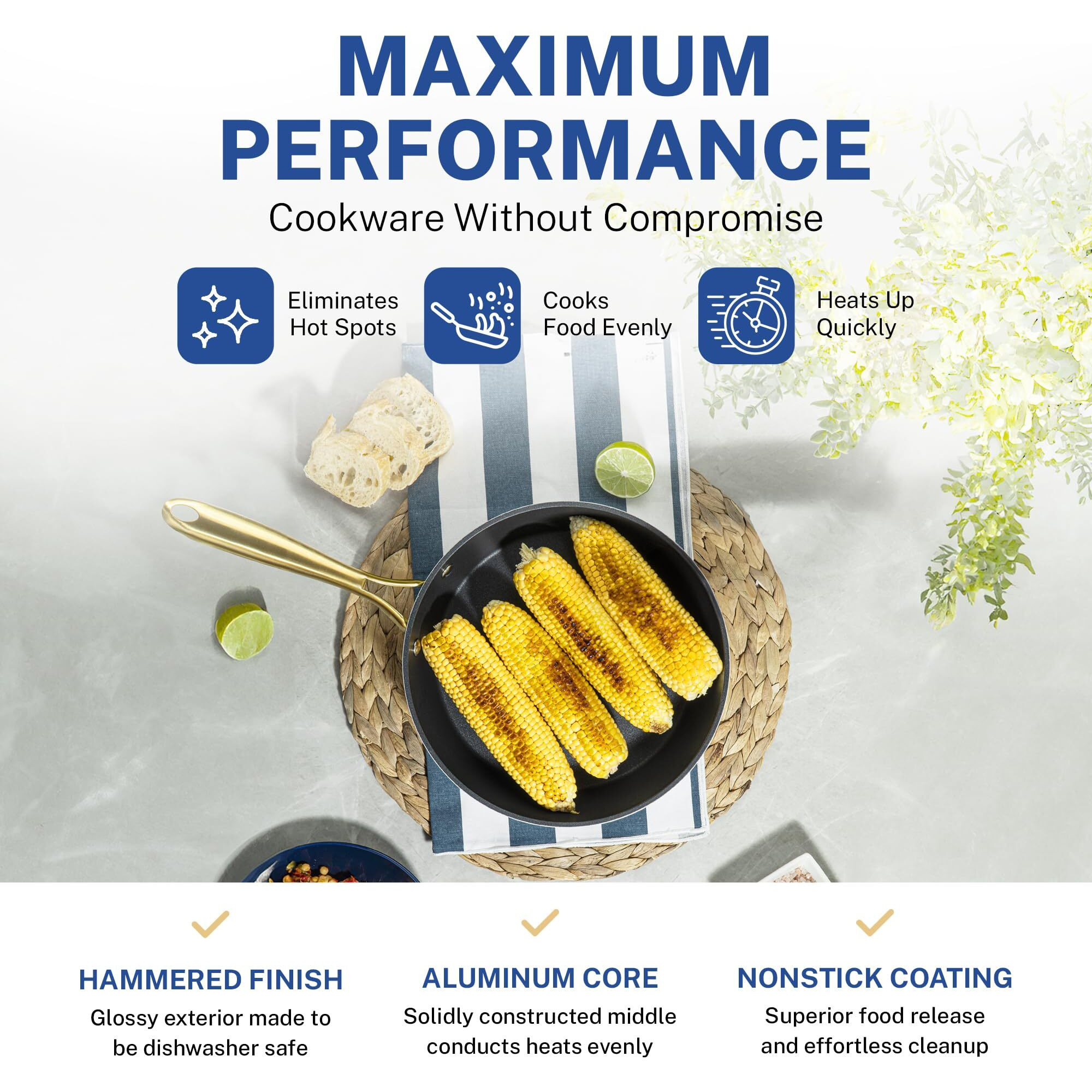 Granitestone 10 Inch Non Stick Frying Pans Nonstick Frying Pan Skillet Nonstick Pan, Large Non Stick Pan, Induction Pan, Kitchen Pans, Cooking Pan, Ceramic Pan For Cooking, Dishwasher Safe, Navy Blue