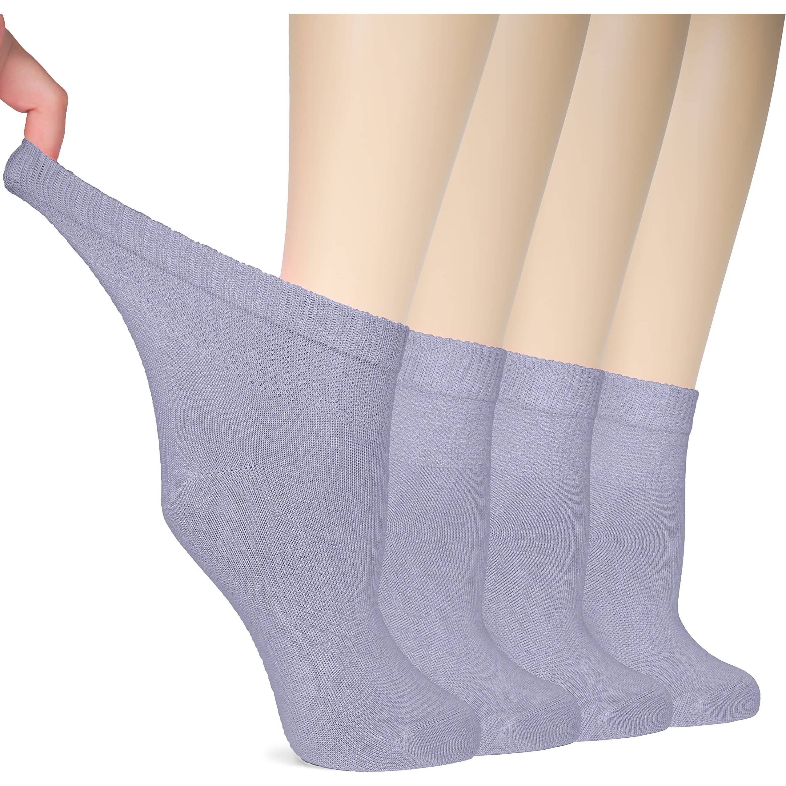 Hugh Ugoli Women Diabetic Ankle Socks, Super Soft & Thin Bamboo Socks, Wide & Loose, Non-Binding Top & Seamless Toe, 4 Pairs, Purplish Gray, Shoe Size 6-9