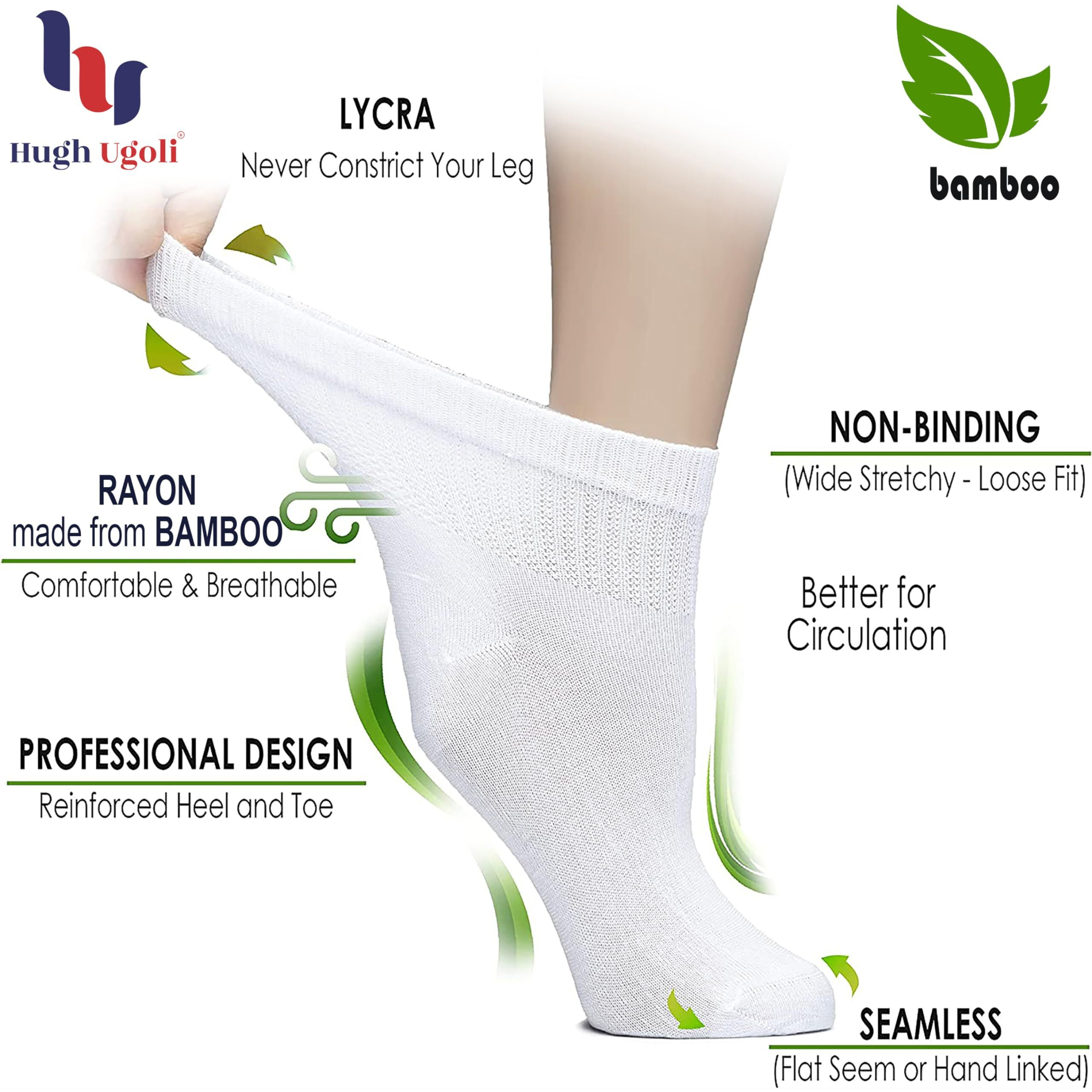 Hugh Ugoli Women Diabetic Ankle Socks, Super Soft & Thin Bamboo Socks, Wide & Loose, Non-Binding Top & Seamless Toe, 4 Pairs, Purplish Gray, Shoe Size 6-9