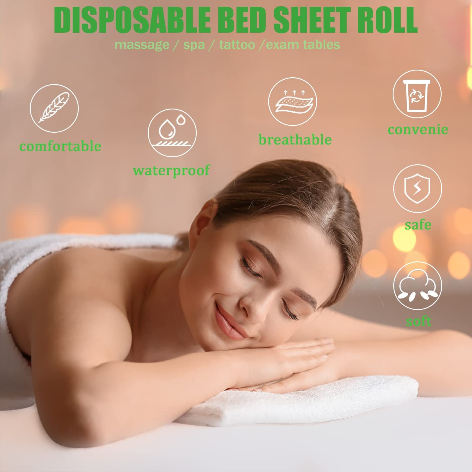 Disposable Non-Woven Bed Sheet 31"" X 70"", 50 Pcs Of 1 Roll Spa Bed Waterproof Bed Cover, Massage Table Paper Roll For Massage, Spa, Tattoo And Exam Tables