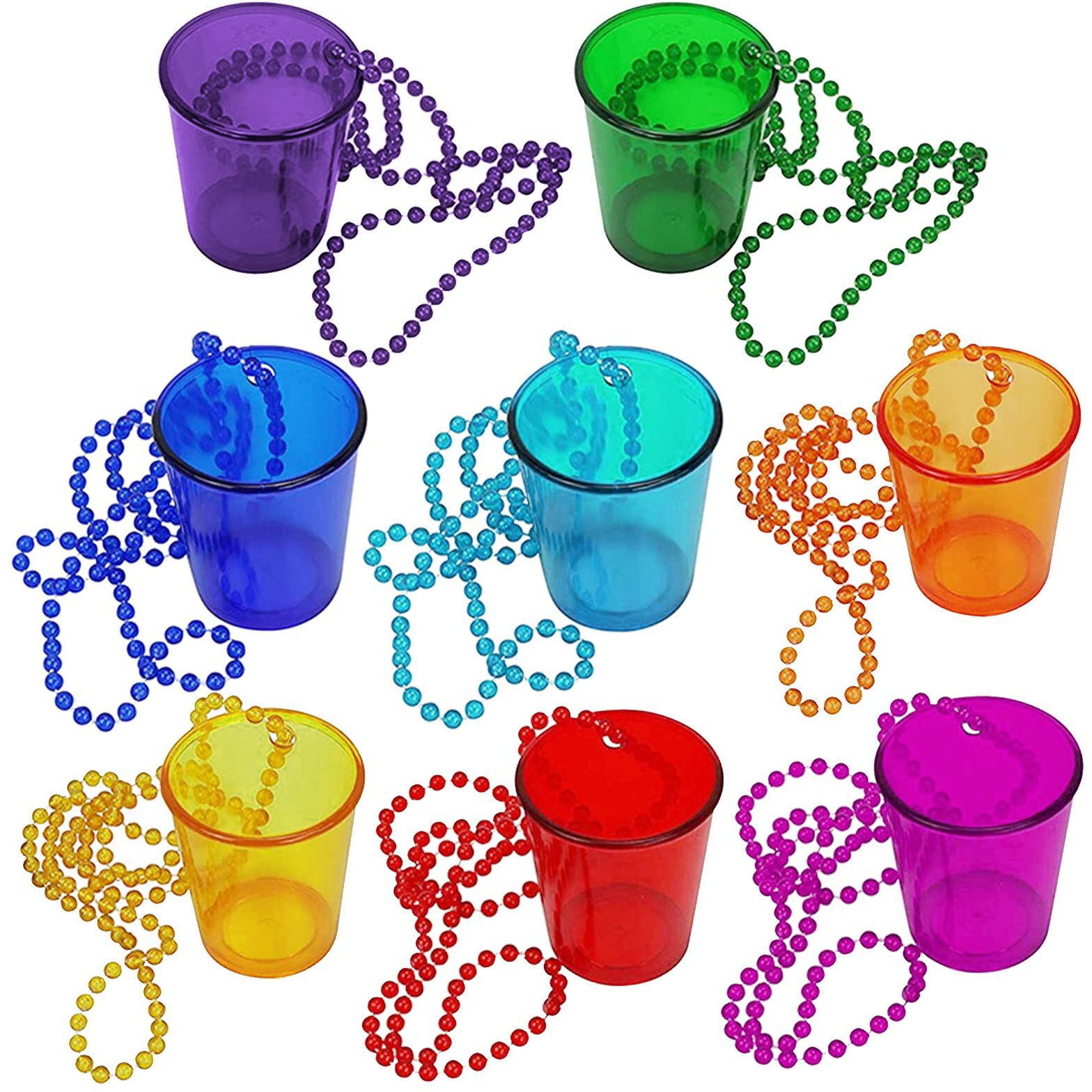 Inheming 8 Pieces Christmas Shot Glass On Beaded Necklace, Plastic Colorful Clear Shot Cup Necklace, Bachelorette Party Team Groom And Bride Supplies For Birthday Wedding Festival Parade Favor