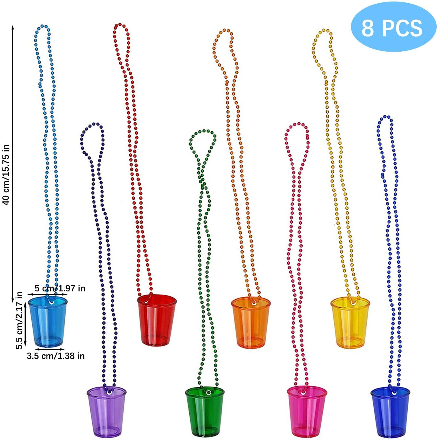 Inheming 8 Pieces Christmas Shot Glass On Beaded Necklace, Plastic Colorful Clear Shot Cup Necklace, Bachelorette Party Team Groom And Bride Supplies For Birthday Wedding Festival Parade Favor