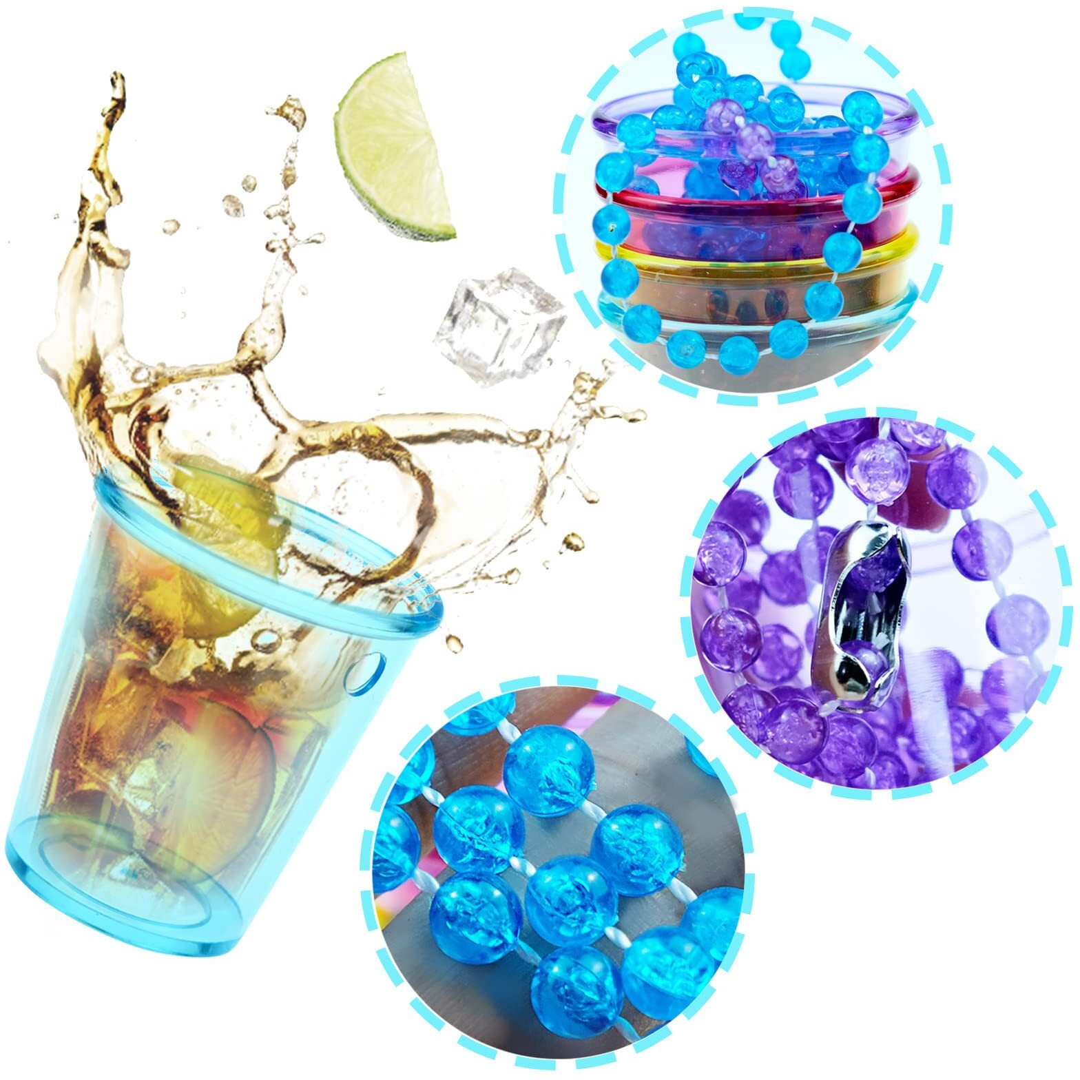 Inheming 8 Pieces Christmas Shot Glass On Beaded Necklace, Plastic Colorful Clear Shot Cup Necklace, Bachelorette Party Team Groom And Bride Supplies For Birthday Wedding Festival Parade Favor