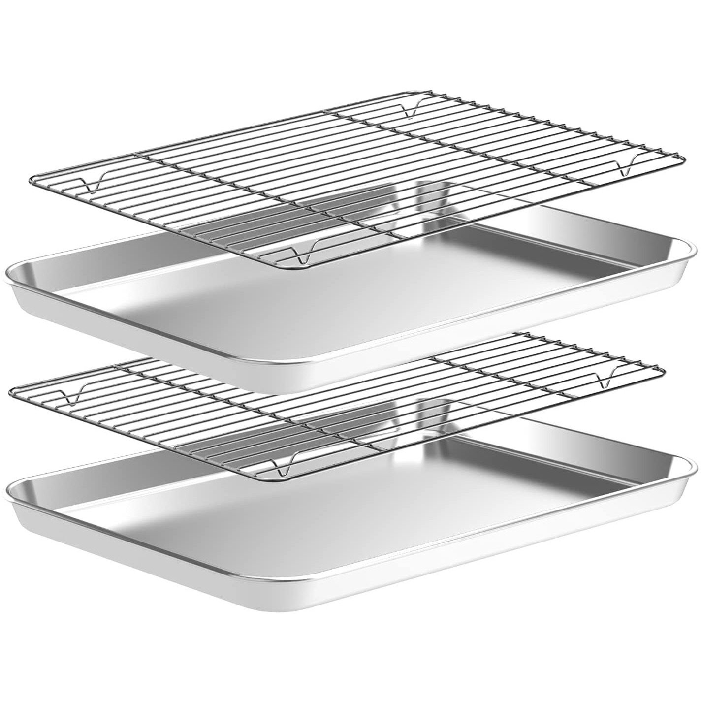 Quarter Sheet Pan With Wire Rack Set [2 Baking Sheets + 2 Cooling Racks], Cekee Stainless Steel Cookie Sheets For Baking With Baking Rack, Nonstick Heavy Duty & Dishwasher Safe, Size 12 X 10 X 1 Inch