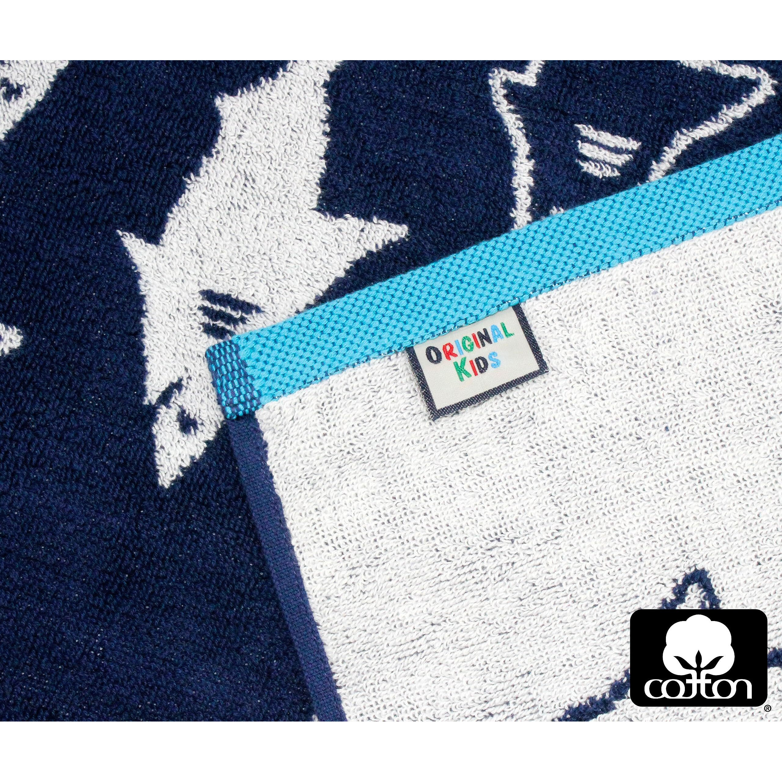 Original Kids 6 Piece Towel Set - Bath Time Shark Attack- 2 Bath Towels, 2 Hand Towels, 2 Washcloths In Bonus Tote Bag- 100% Cotton Jacquard Soft Absorbent Quick Dry Pool Beach Towel Gift - Navy Blue