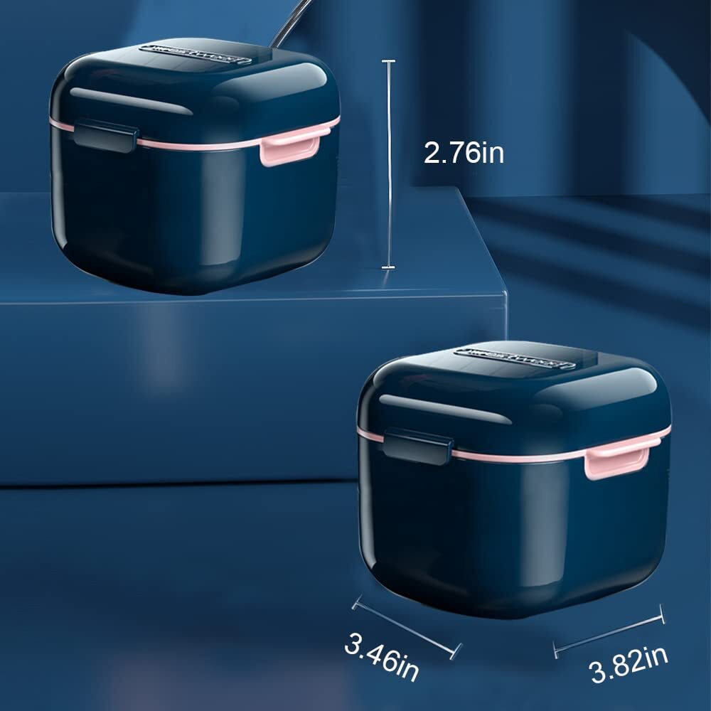 Whoobell Denture Cup,Retainer Case,Cute Night Mouth Guard Box Holder, Storage Soak Container With Strainer Basket For Travel Cleaning.(1 Pack,Blue)